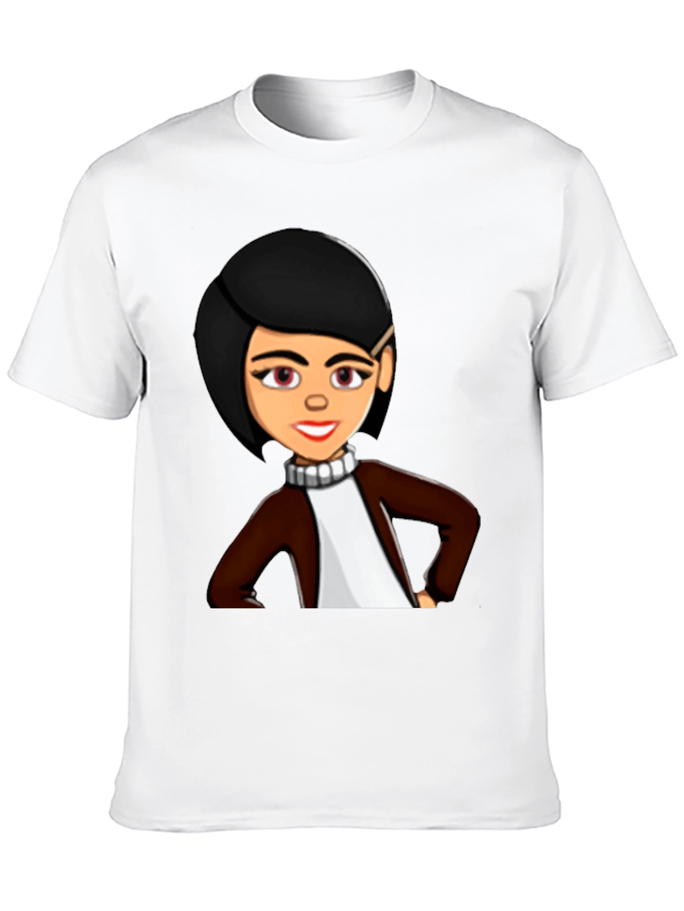 Cartoon Woman Graphic Tee - Trendy Black T-Shirt