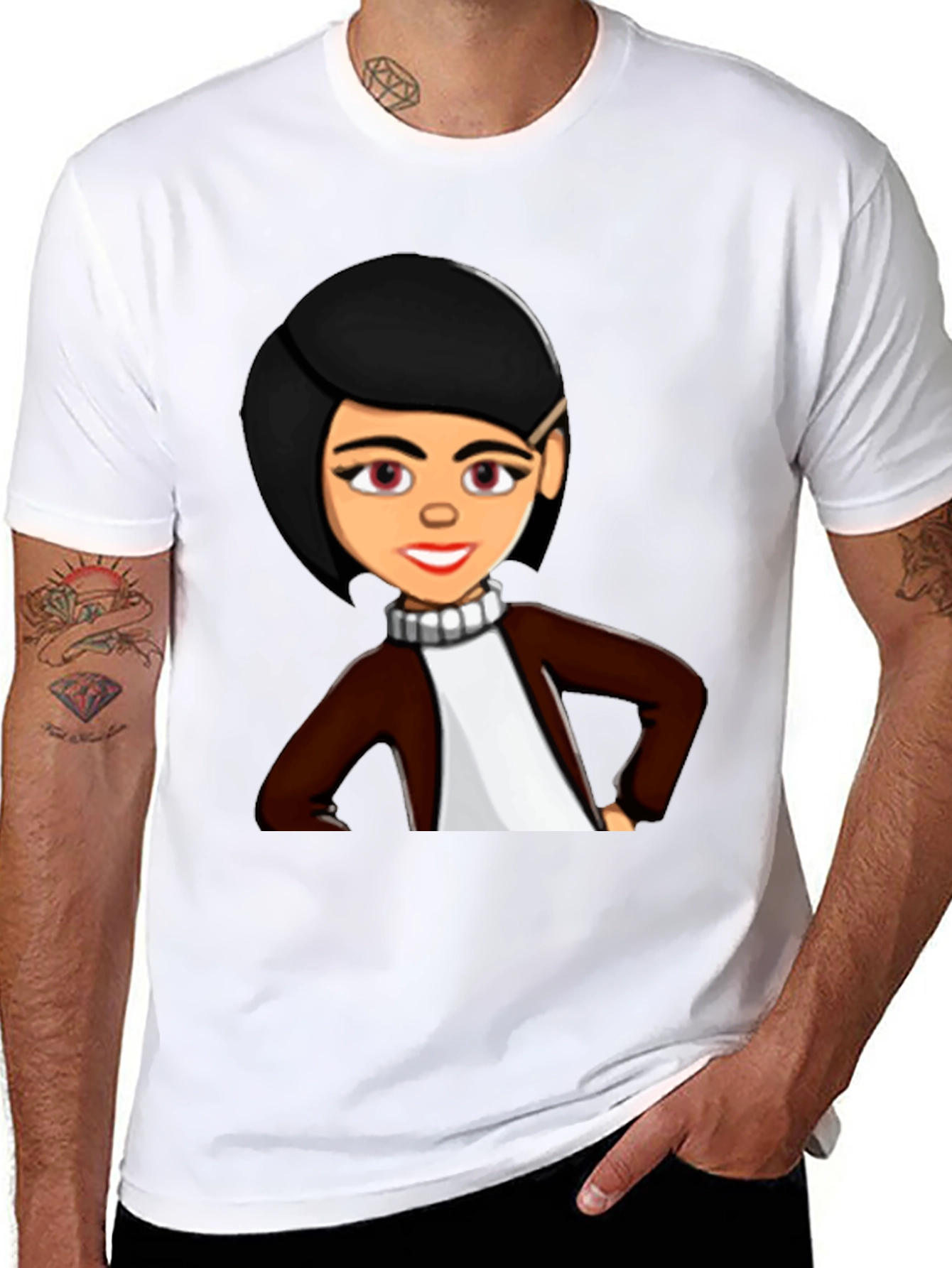 Cartoon Woman Graphic Tee - Trendy Black T-Shirt
