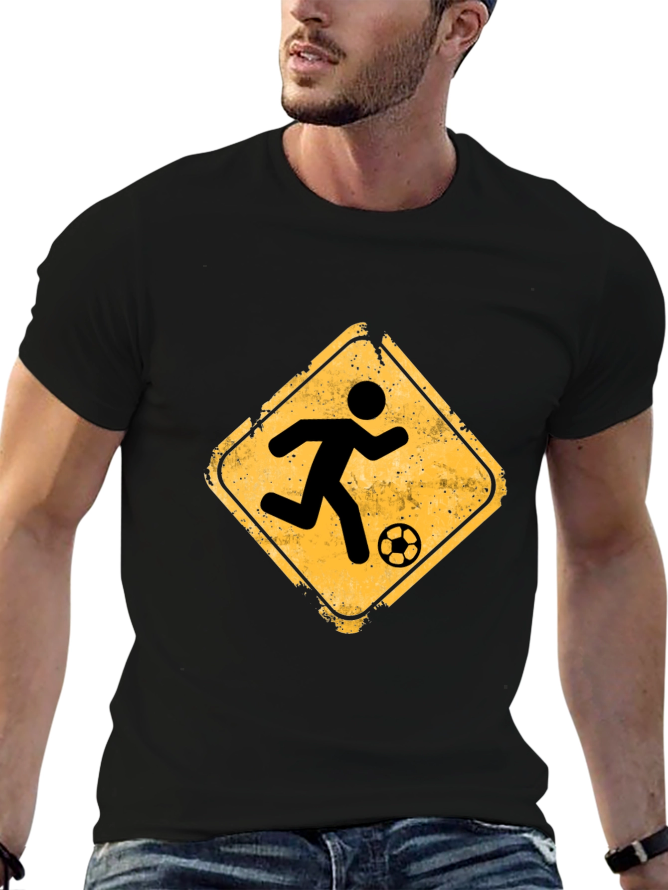 Soccer Player Crossing T-Shirt - Black Graphic Tee