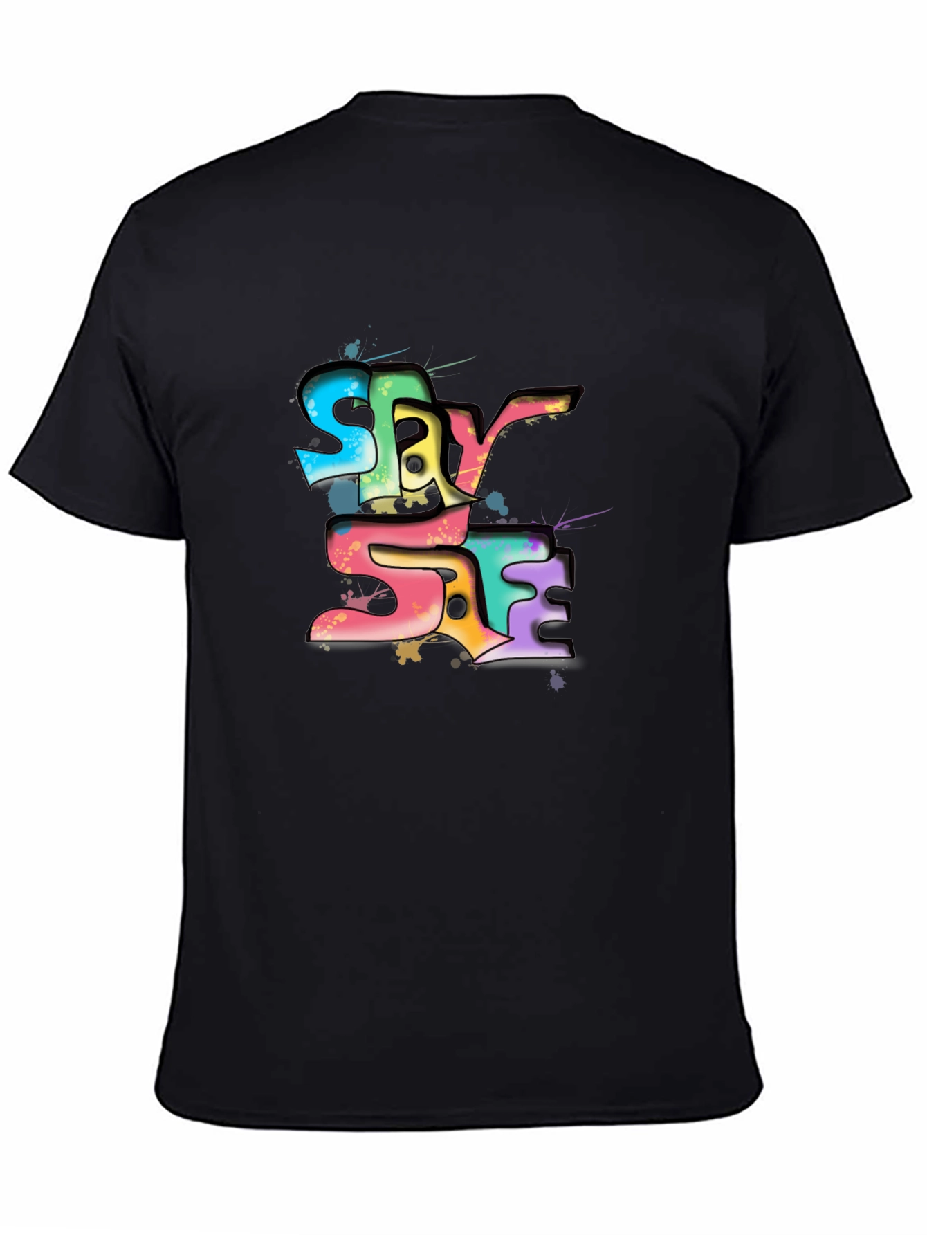 Stay Safe Graphic Tee - Black Crew Neck