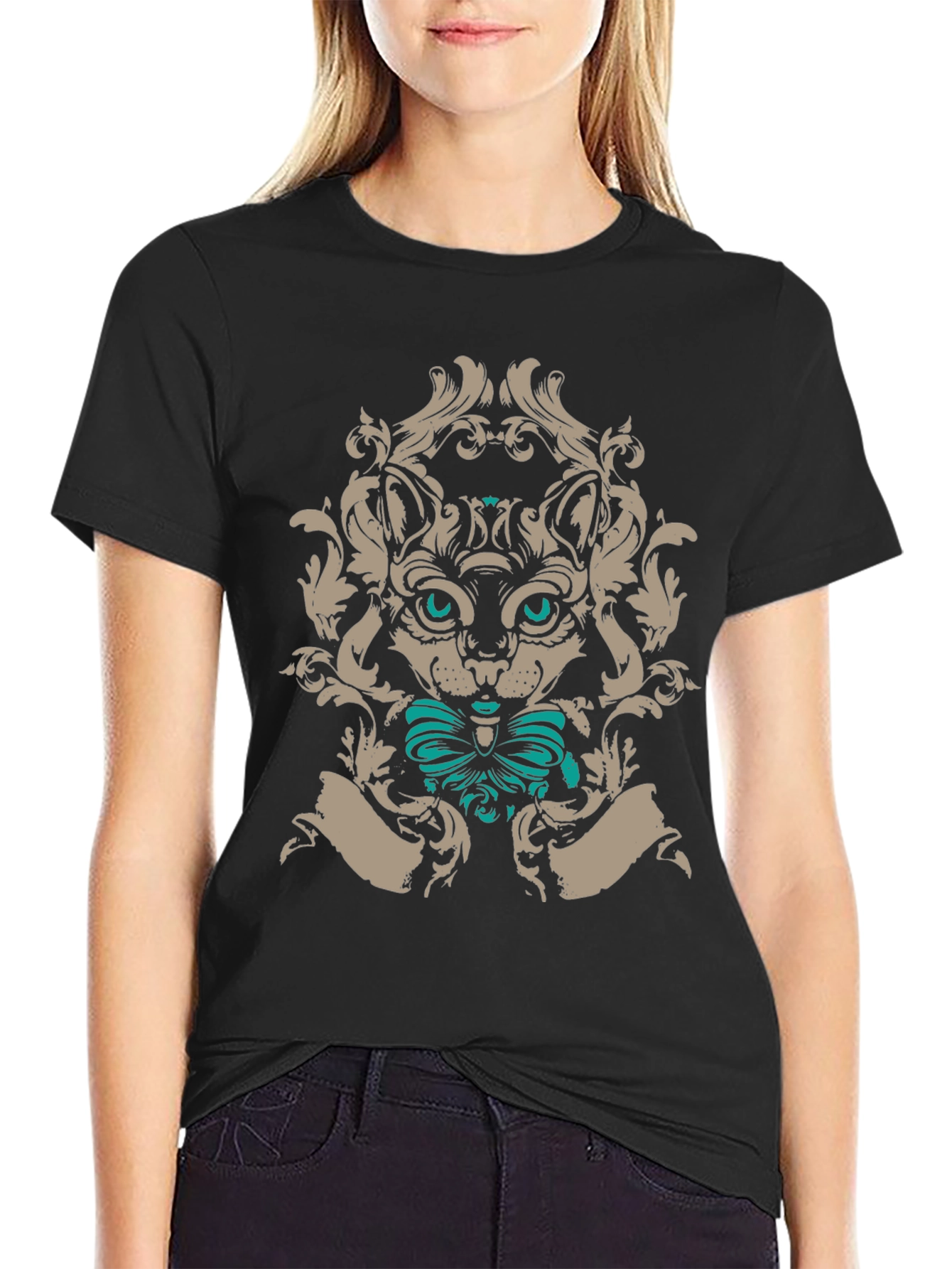 Cat T-Shirt: Baroque Cat with Bowtie
