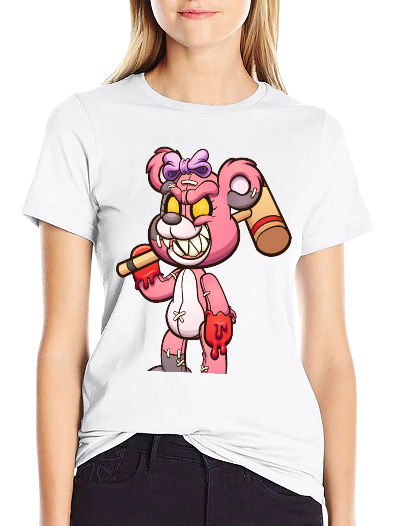 Scary Bloody Teddy Bear Graphic T-Shirt