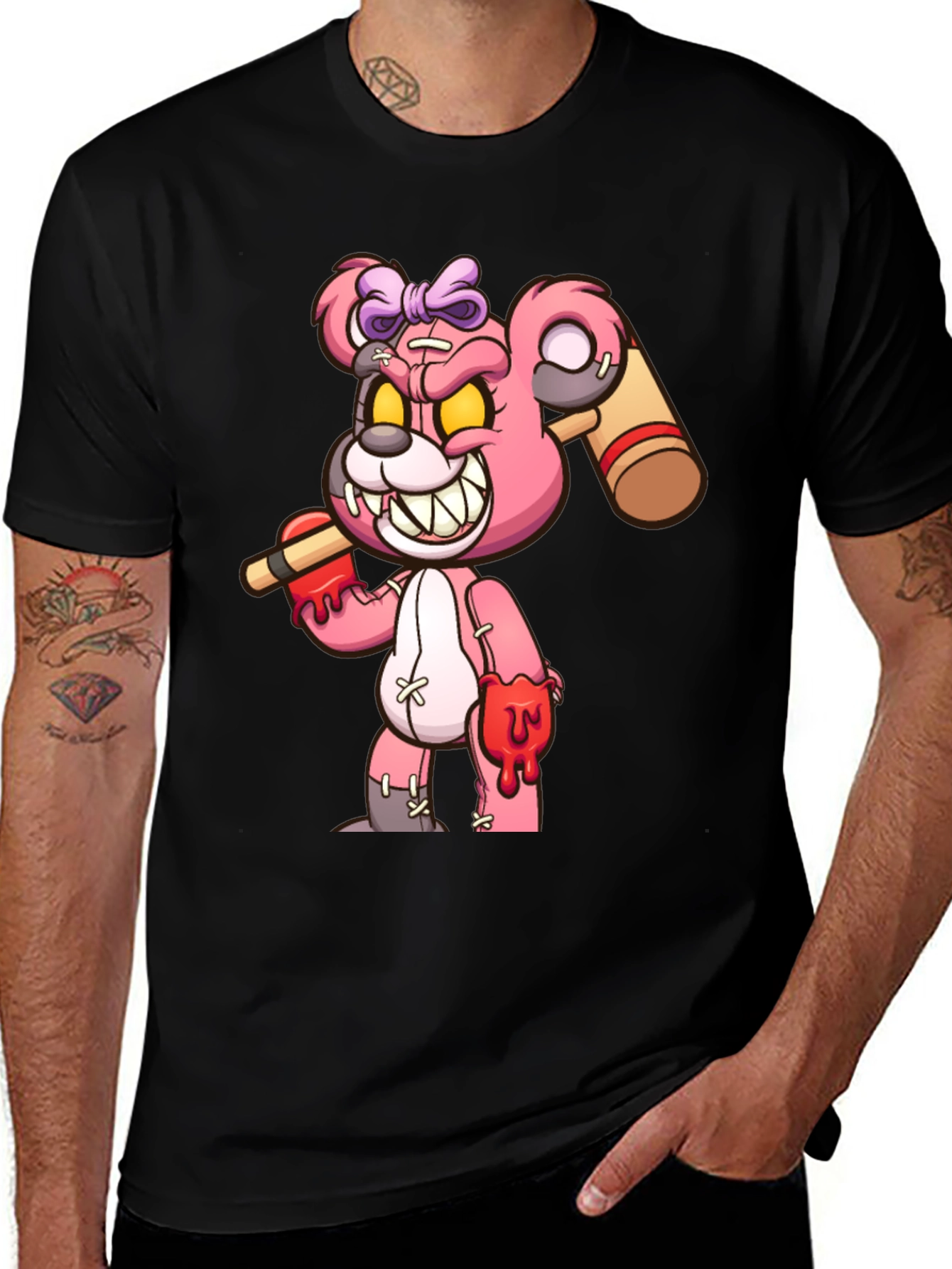 Scary Bloody Teddy Bear Graphic T-Shirt