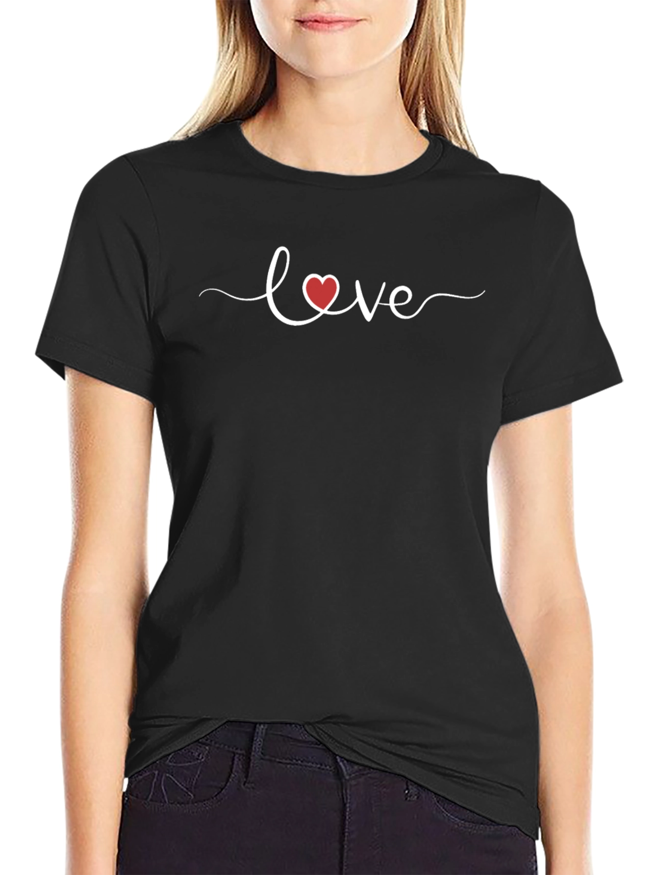 Love Heart Graphic Black T-Shirt