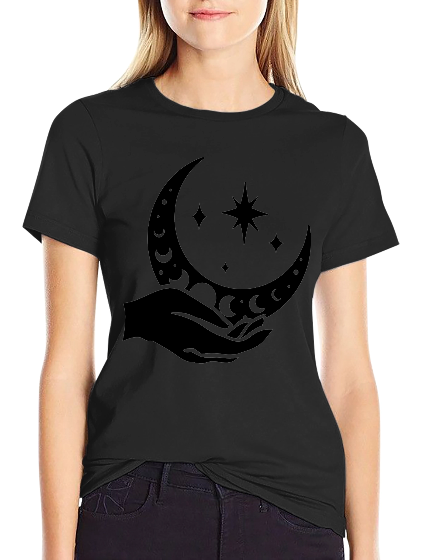 Mystic Moon Hand Graphic T-Shirt - Black