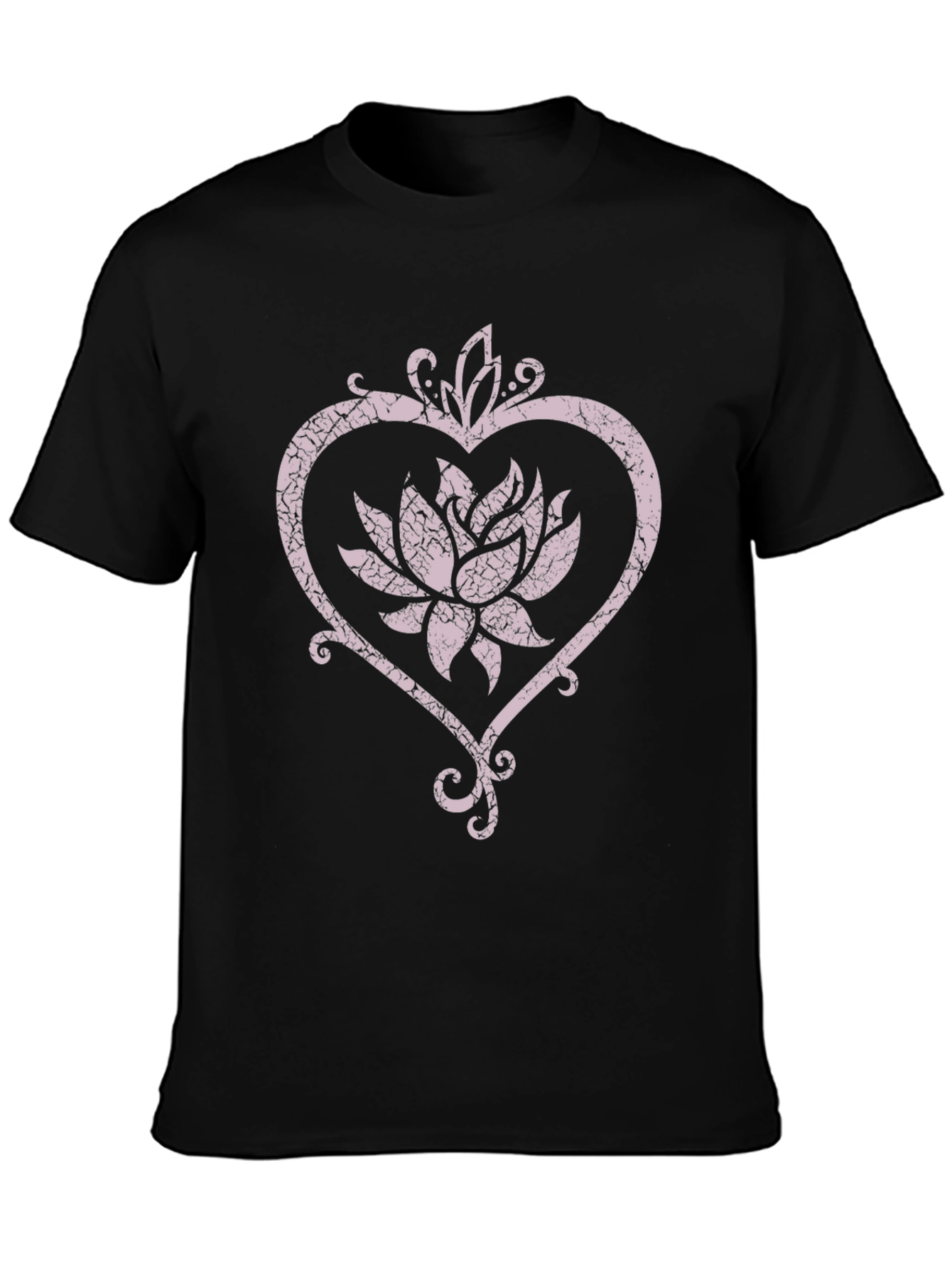 Lotus Flower Heart Graphic Black Tee