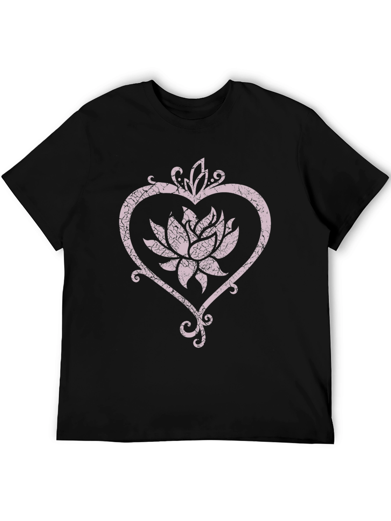 Lotus Flower Heart Graphic Black Tee