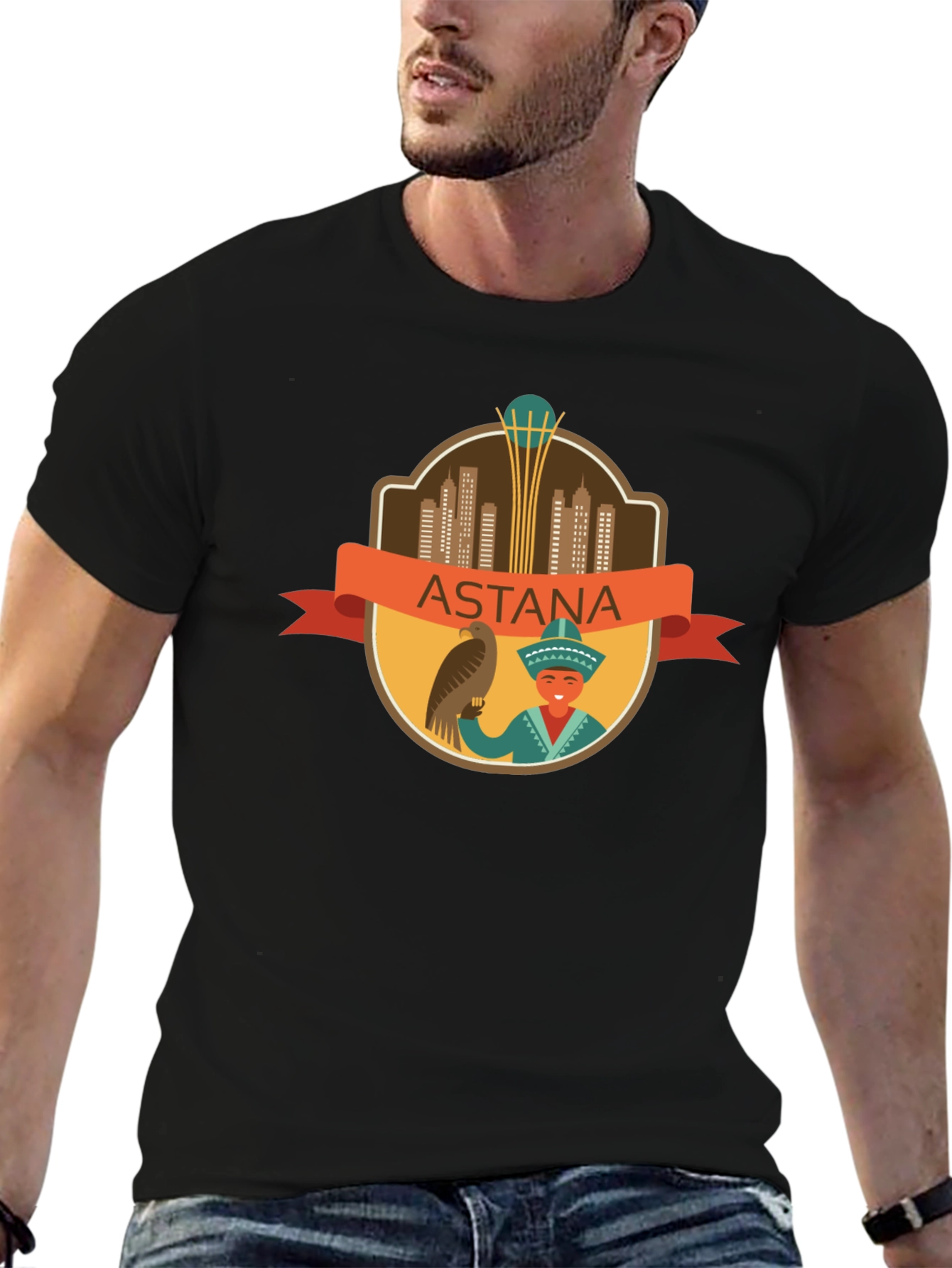 Astana City T-Shirt - Black Cotton Graphic Tee