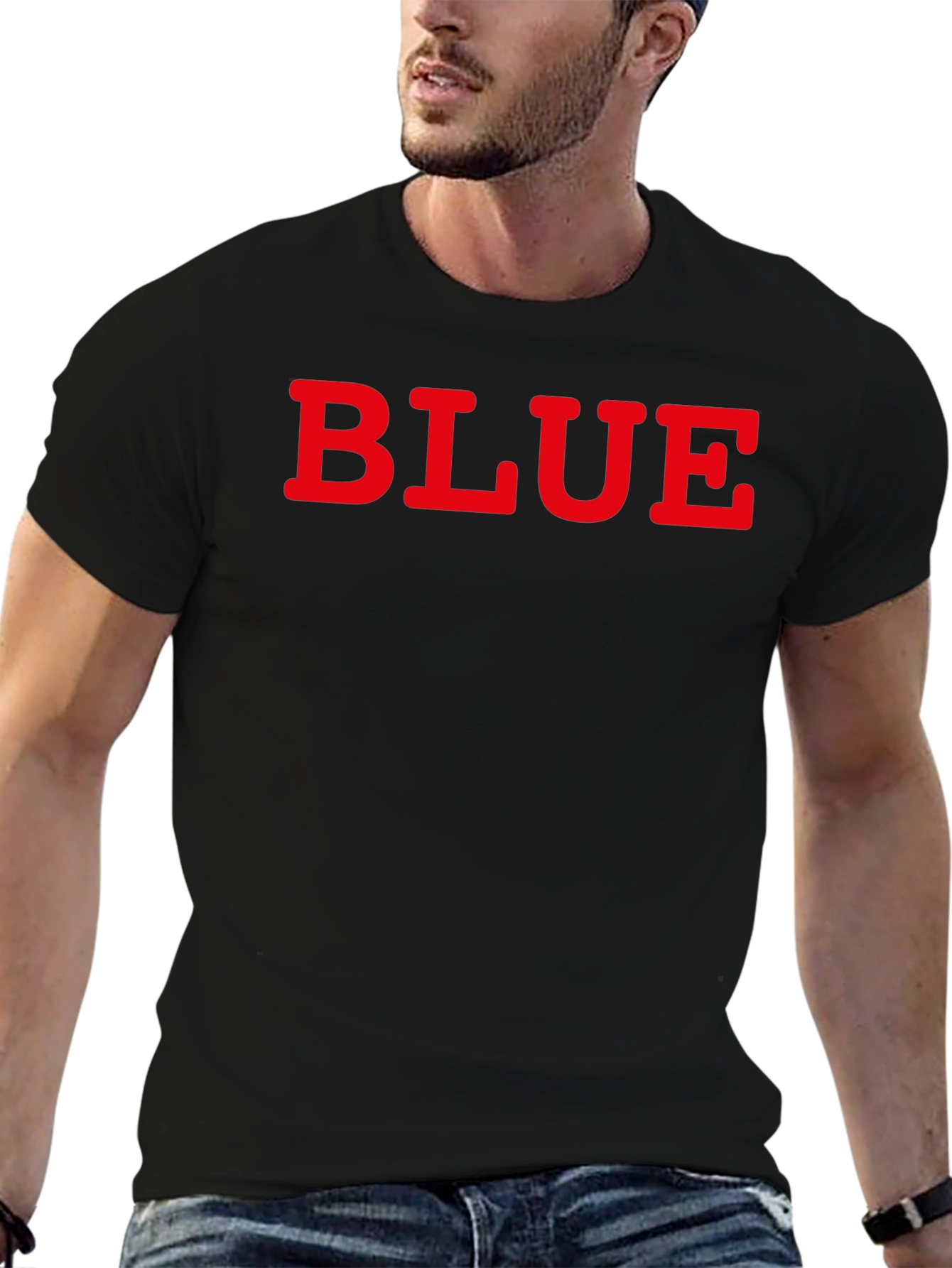 Mens Black Tee with BLUE Graphic Print
