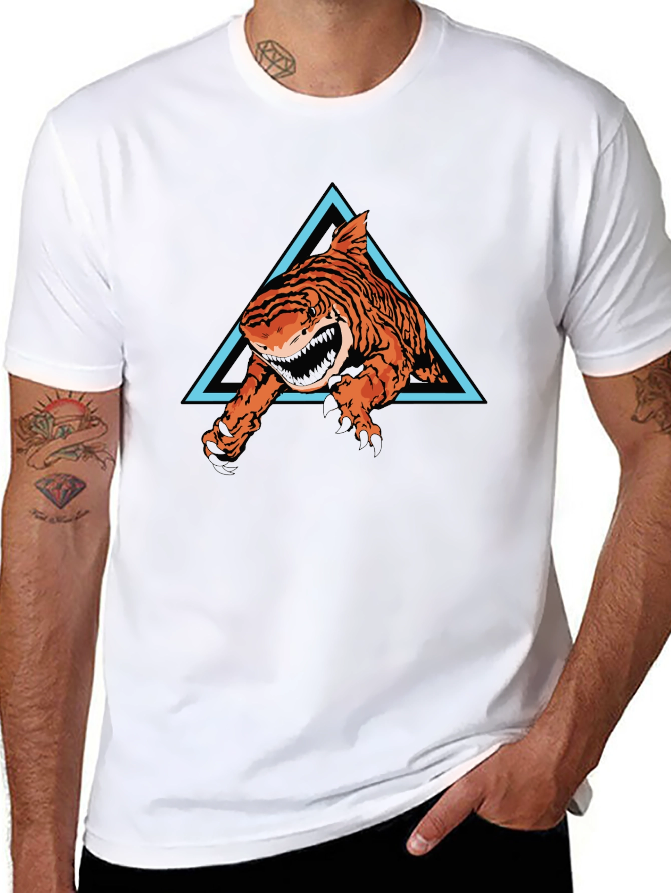 Tiger Shark Graphic Tee - Black Cotton T-Shirt