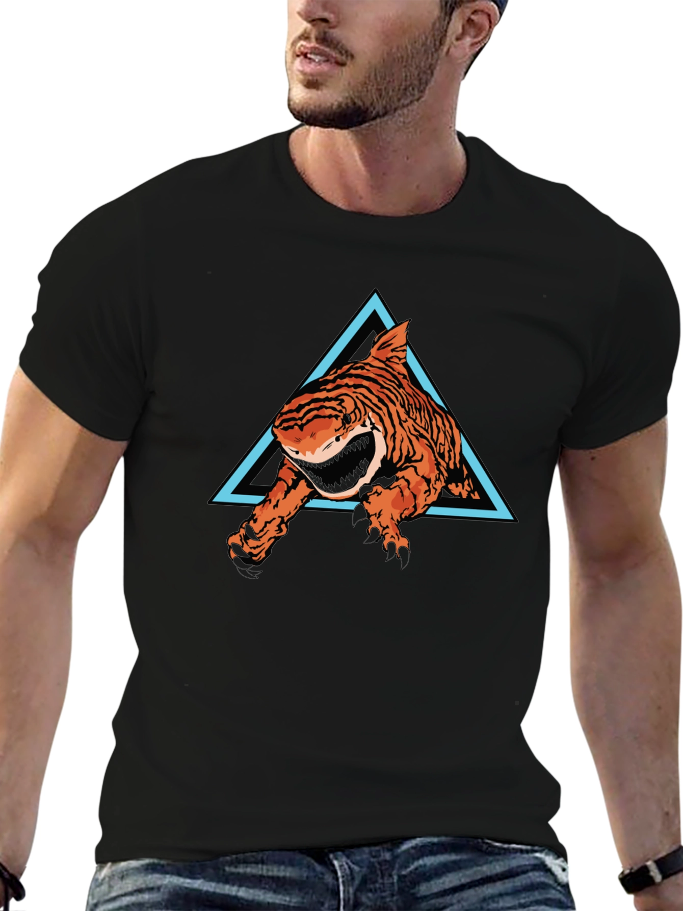 Tiger Shark Graphic Tee - Black Cotton T-Shirt