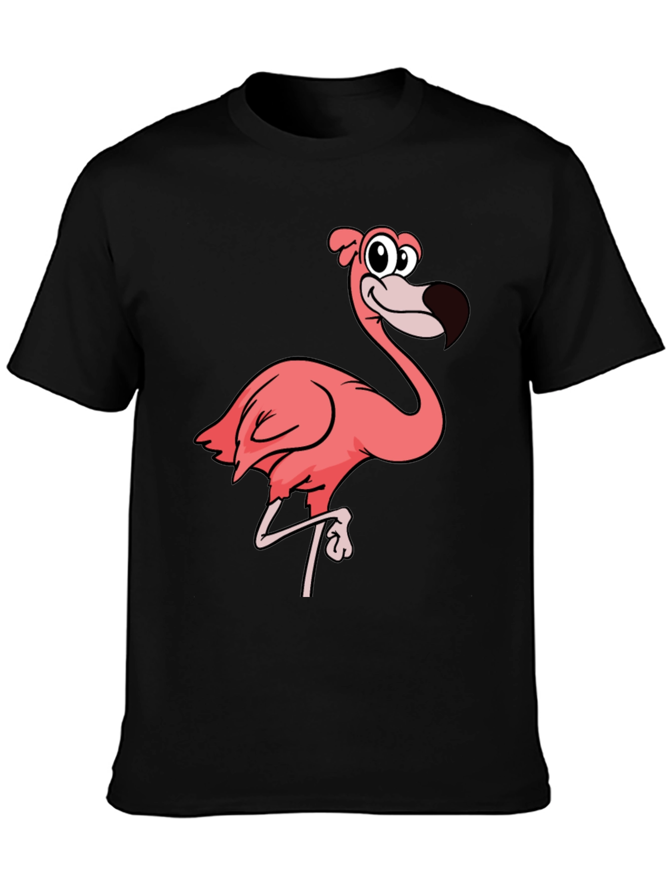 Mens Black T-Shirt with Pink Flamingo Graphic
