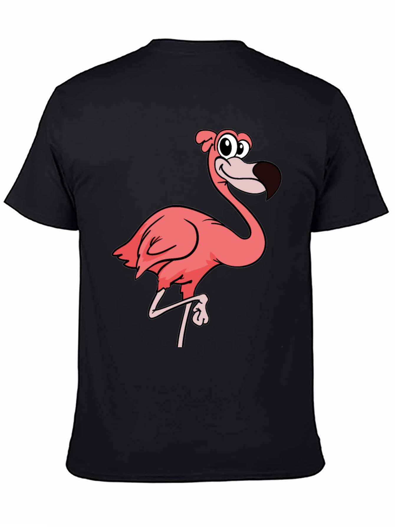 Mens Black T-Shirt with Pink Flamingo Graphic