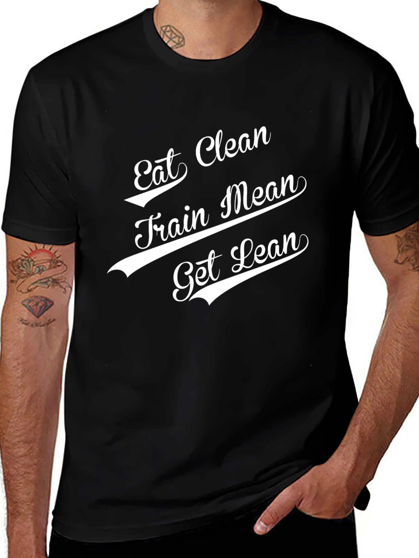 Eat Clean Train Mean Get Lean Black Graphic T-Shirt