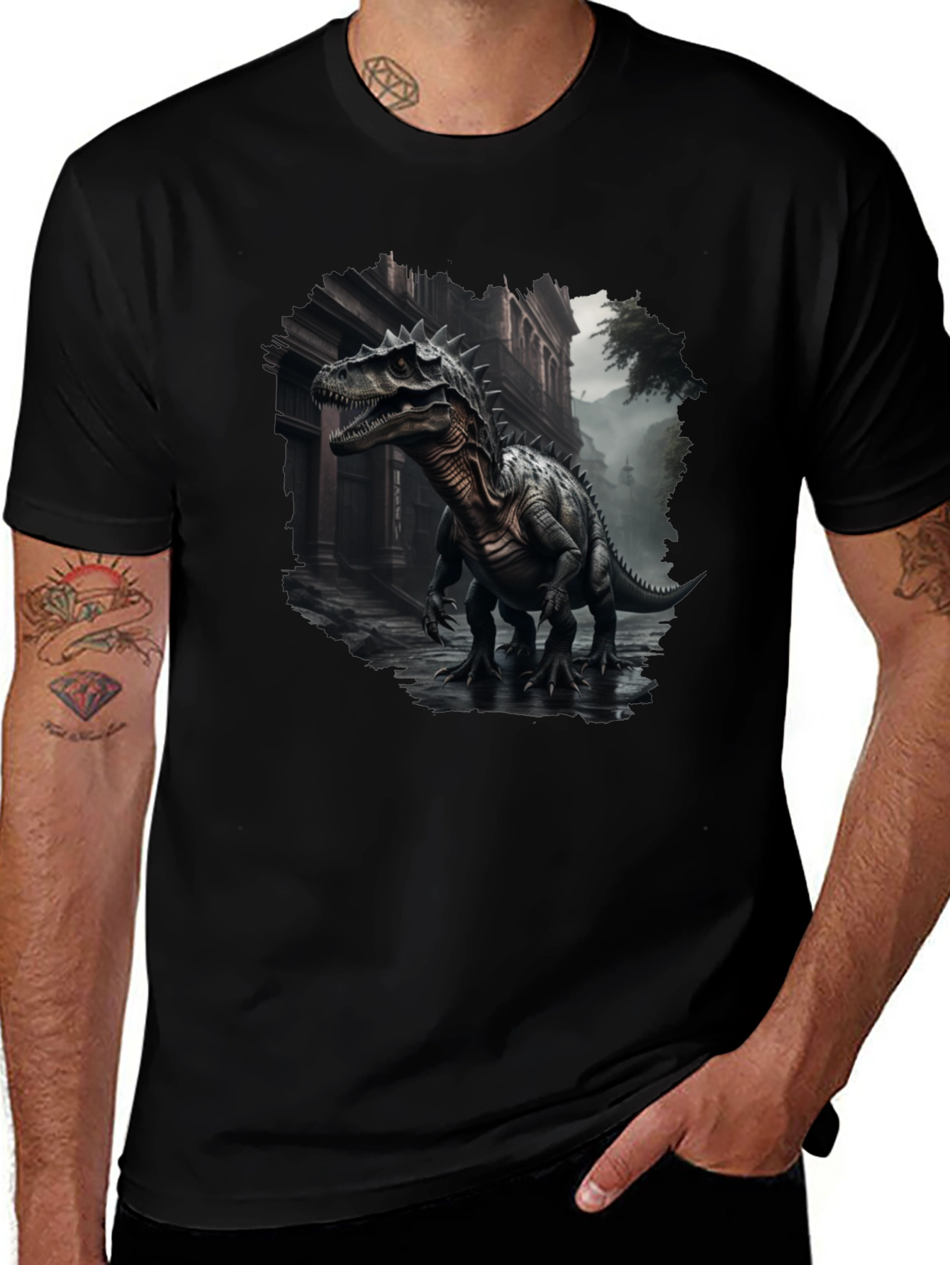 Dinosaur Urban T-Shirt - Black Graphic Tee