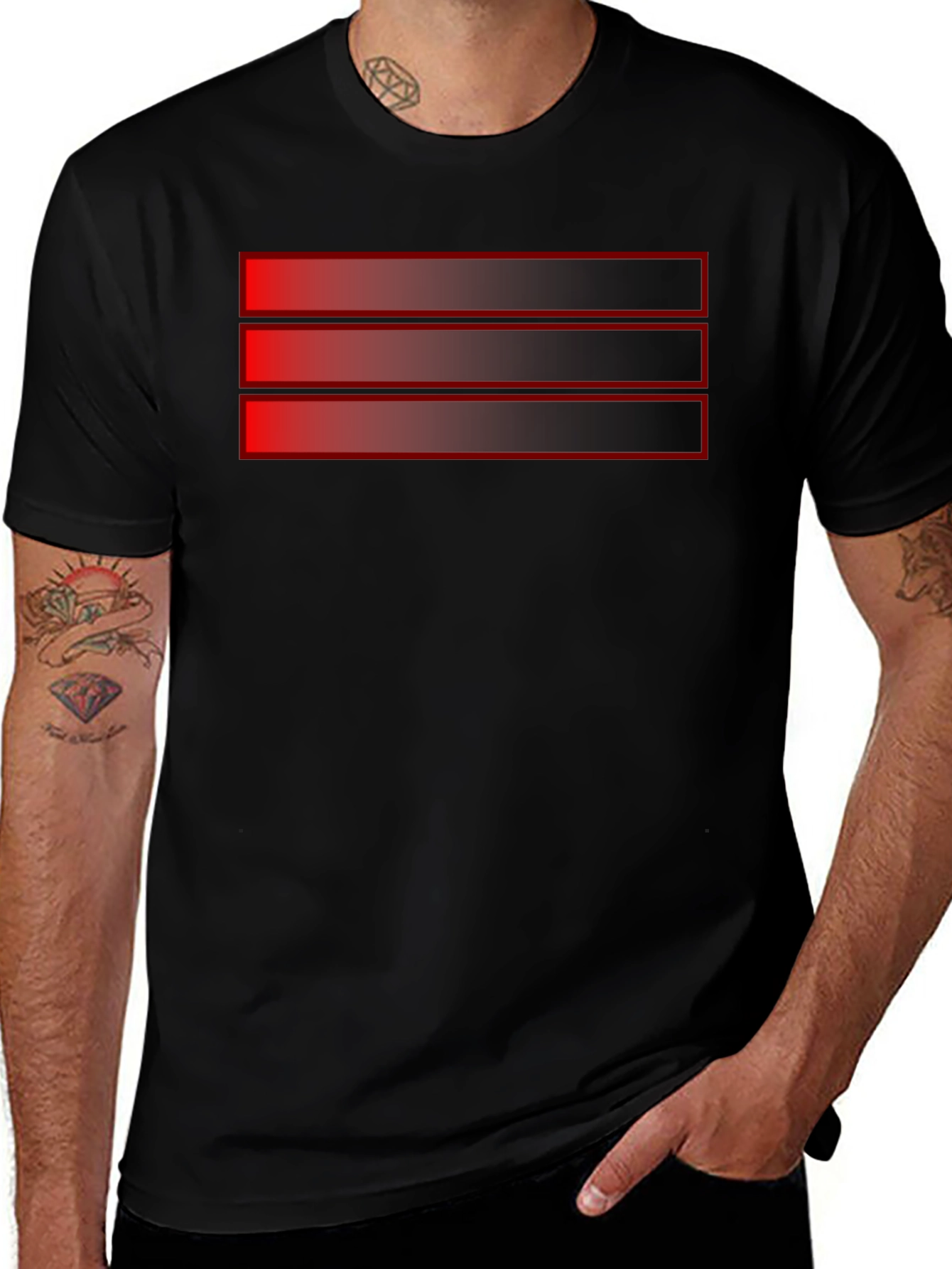 Black T-Shirt with Red Stripe Design