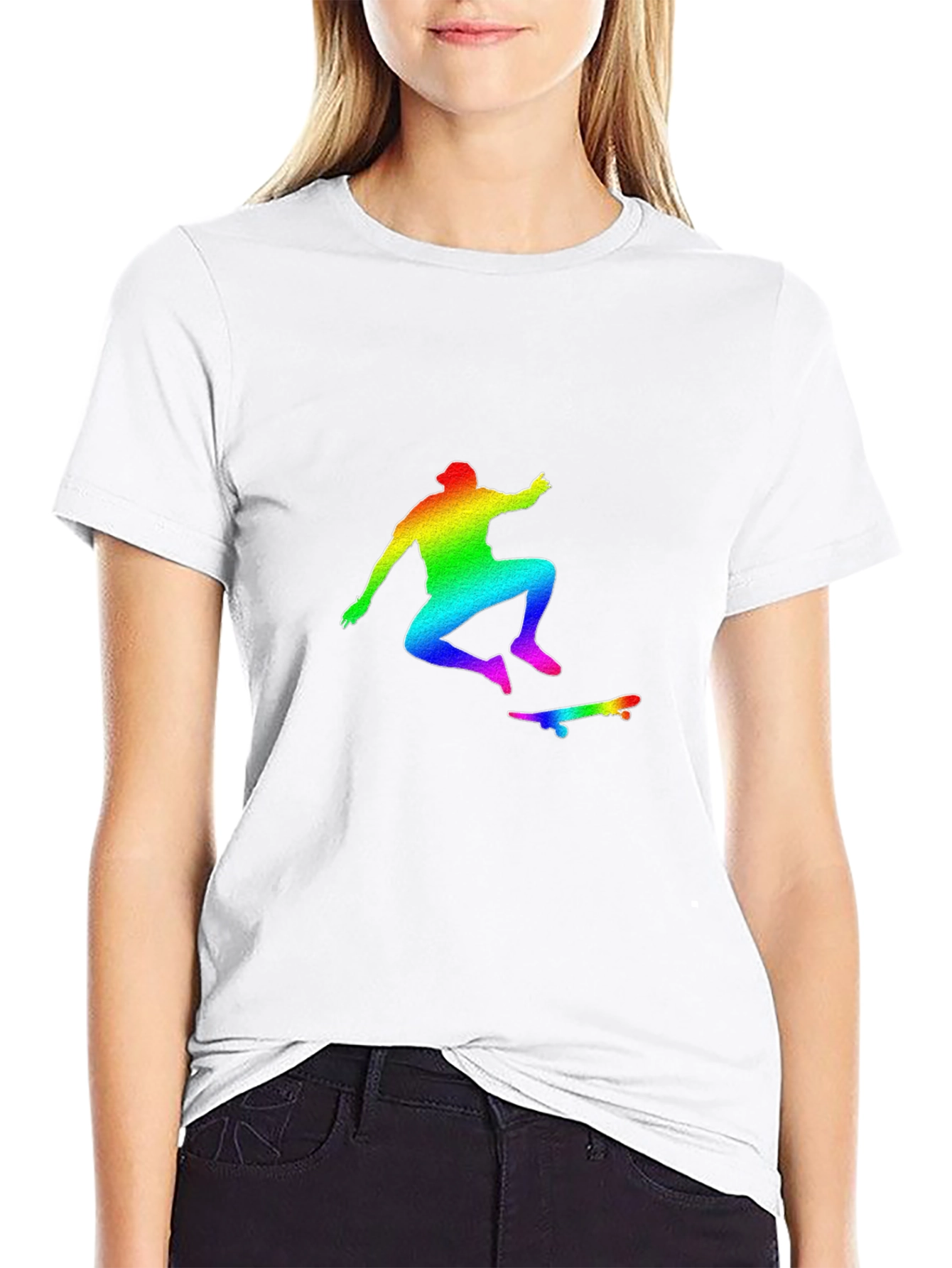 Rainbow Skateboarder Graphic Tee - Black