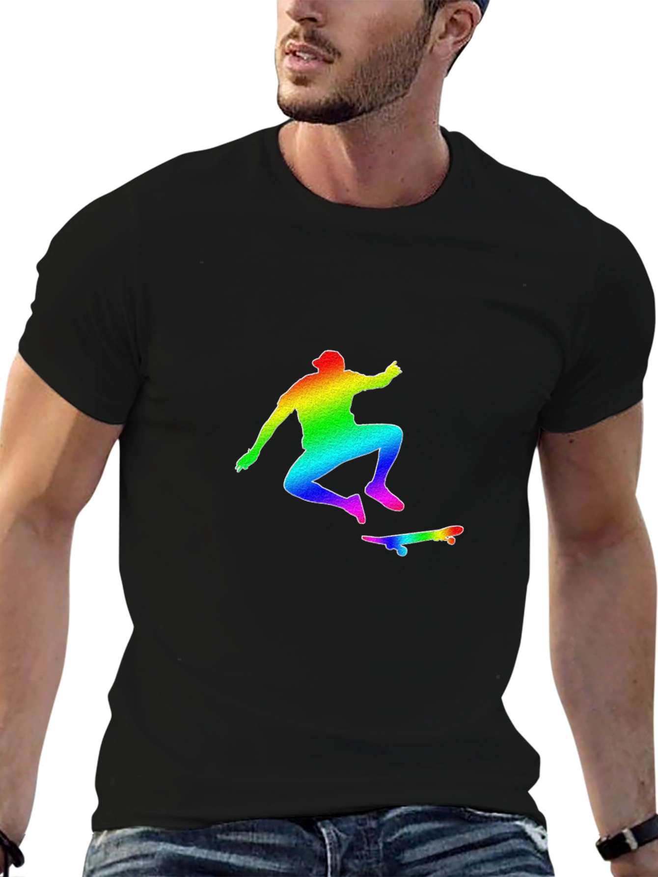 Rainbow Skateboarder Graphic Tee - Black