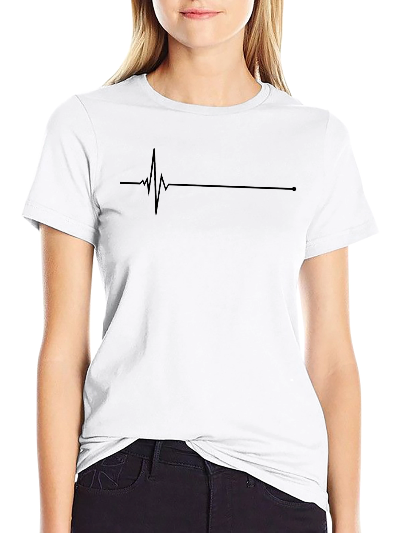 Heartbeat Line Graphic Black T-Shirt