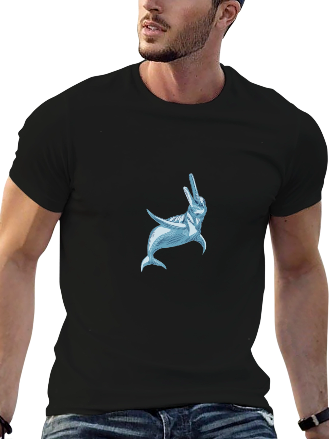 Black T-Shirt with Dolphin Graphic