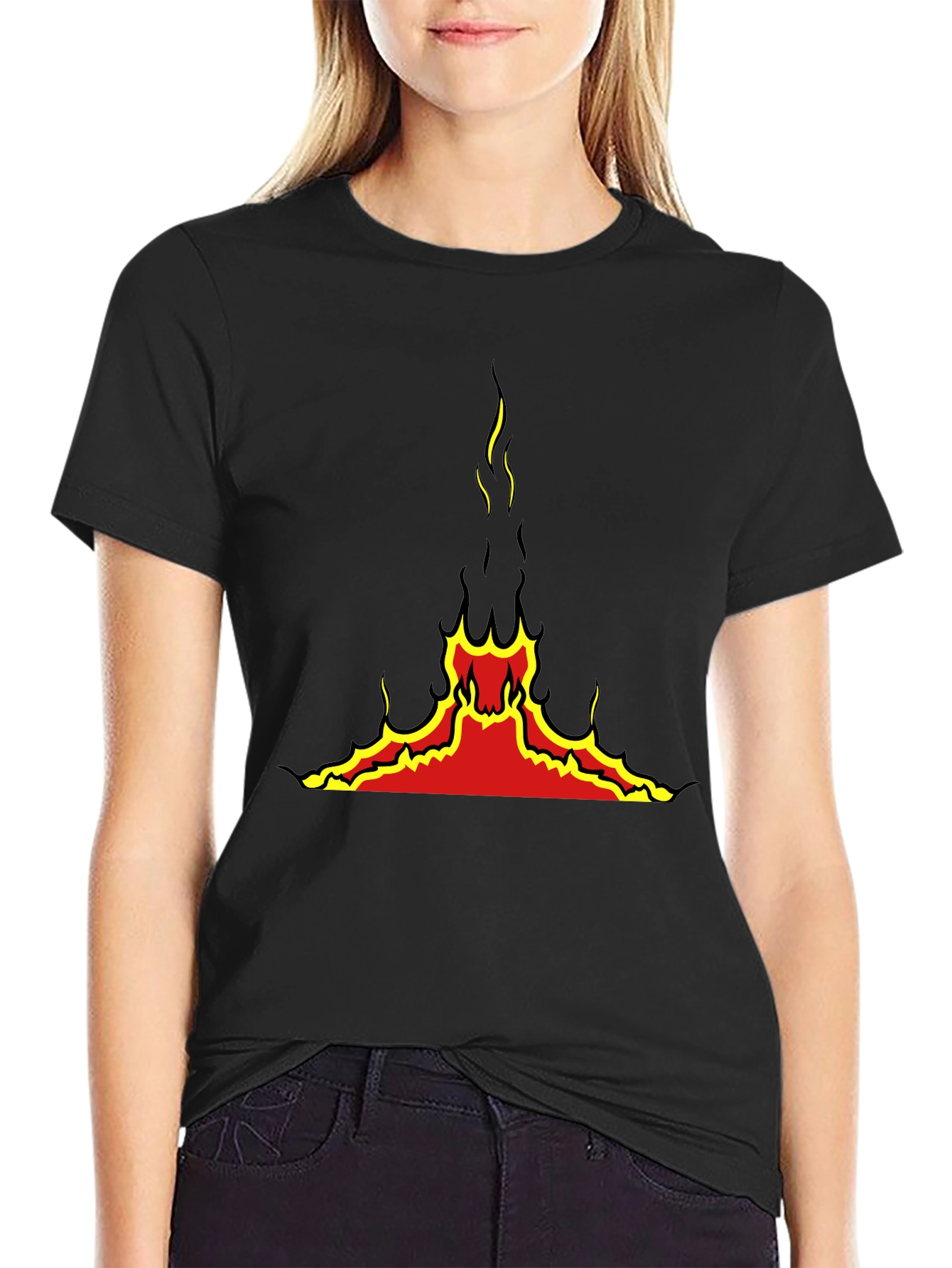 Fiery Volcano Graphic Black T-Shirt