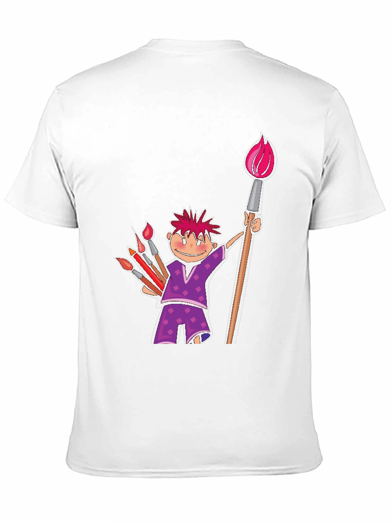 Cartoon Artist Black Cotton T-Shirt
