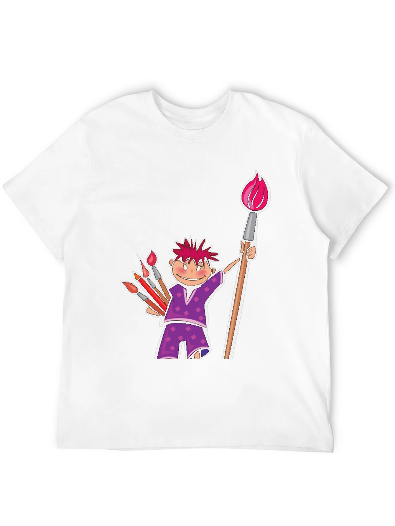 Cartoon Artist Black Cotton T-Shirt