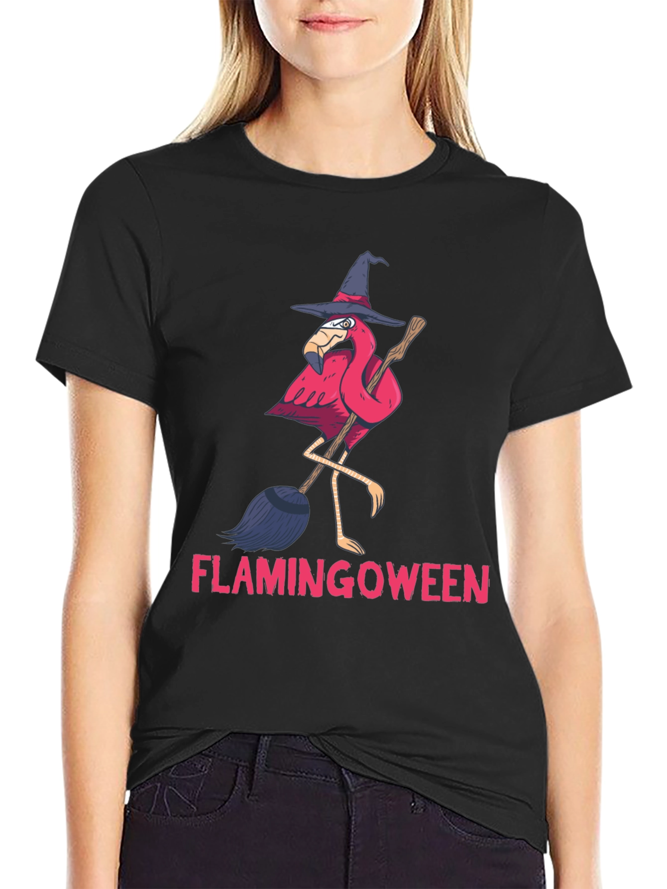 Flamingoween T-Shirt: Flamingo Witch Halloween Tee