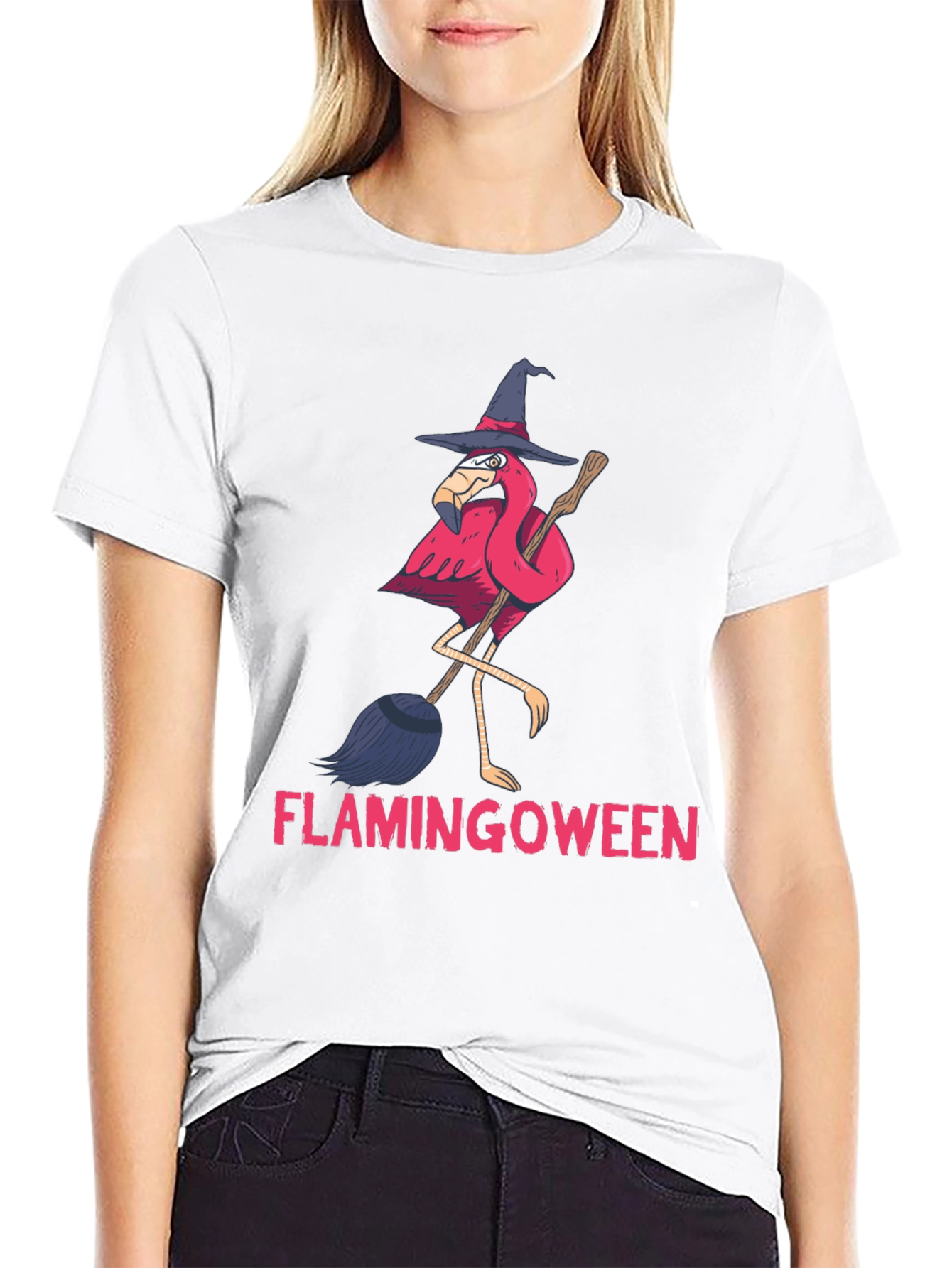 Flamingoween T-Shirt: Flamingo Witch Halloween Tee
