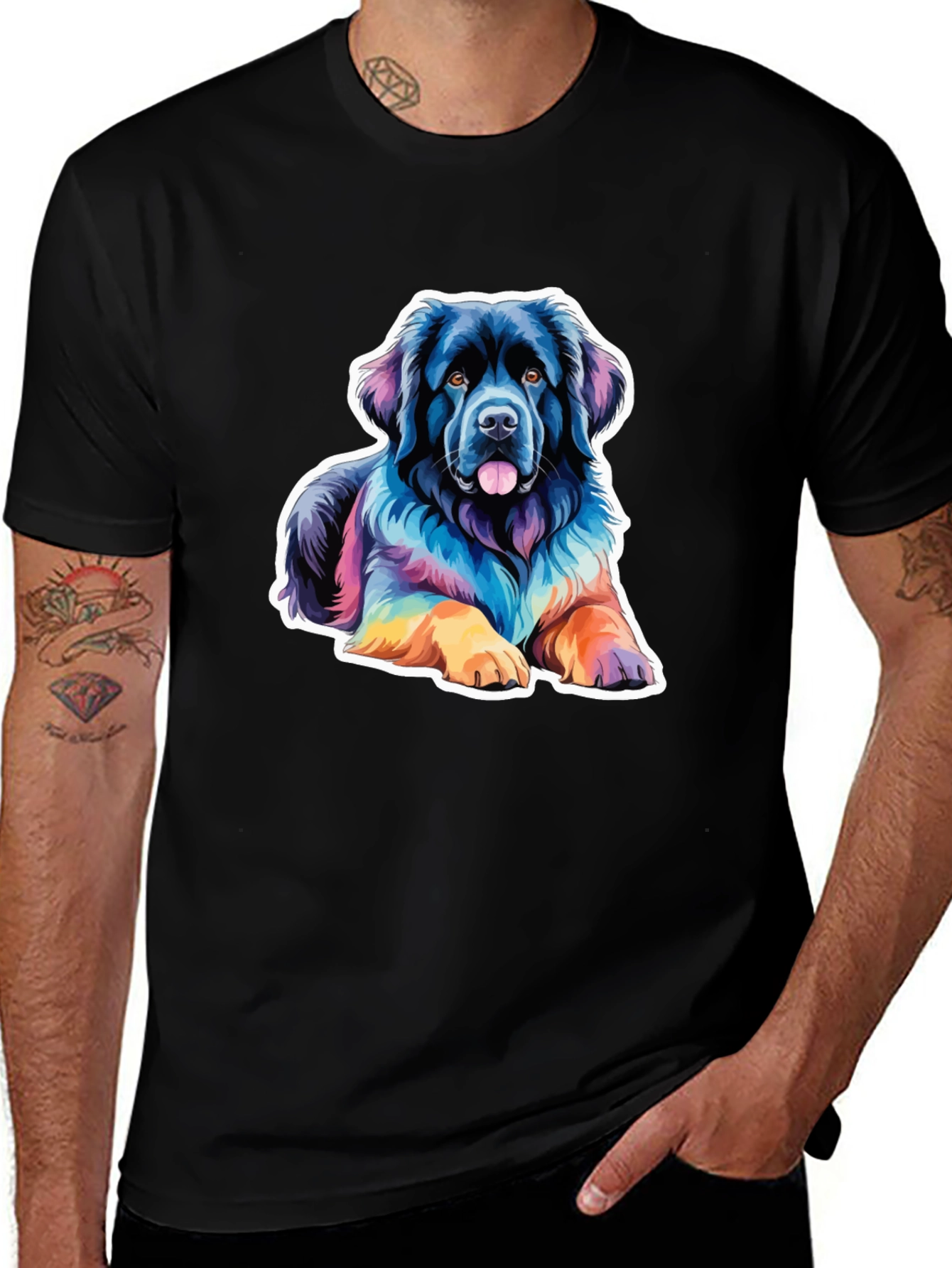 Rainbow Dog Graphic Tee - Mens Black T-Shirt