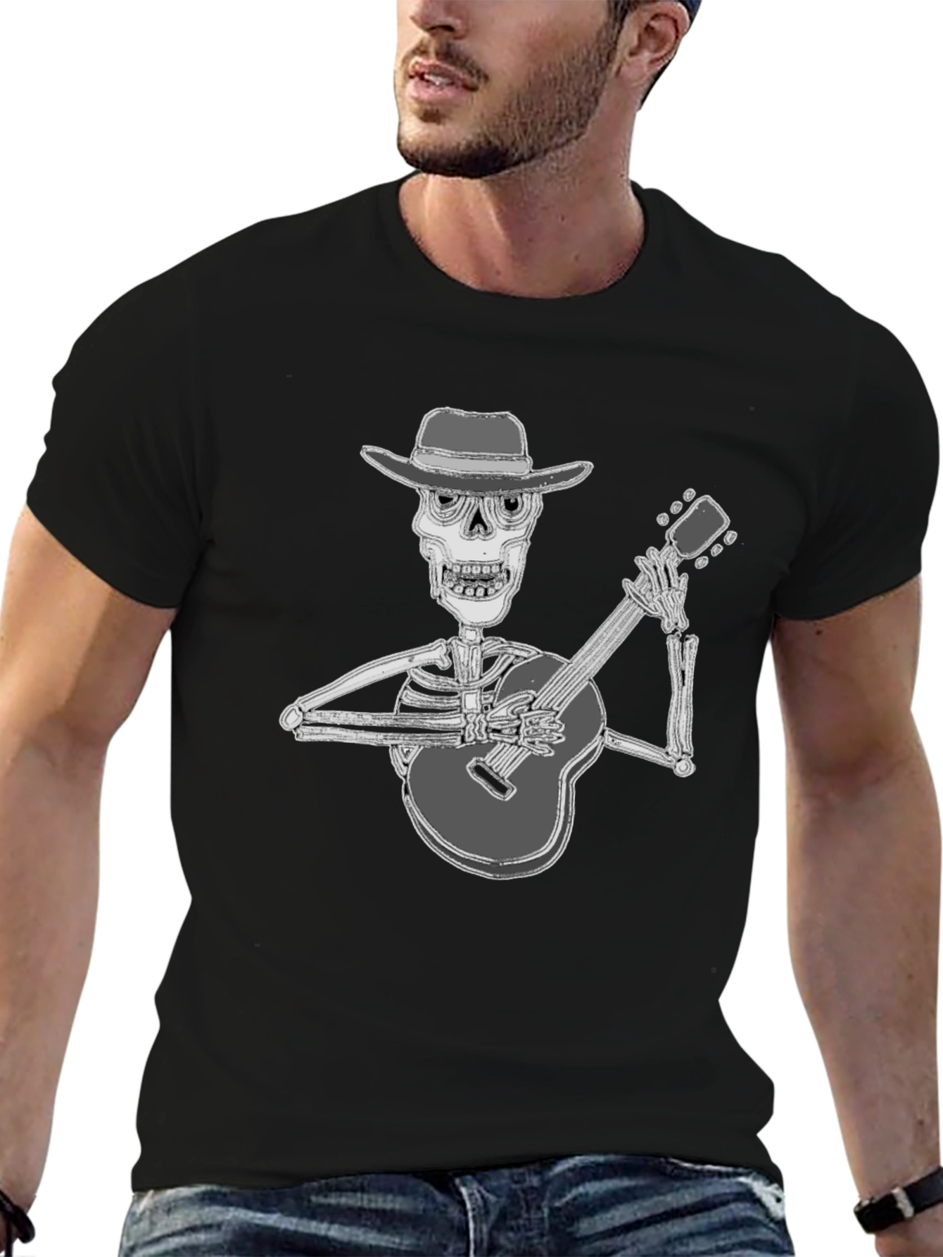 Skeleton Guitarist T-Shirt - Black Graphic Tee
