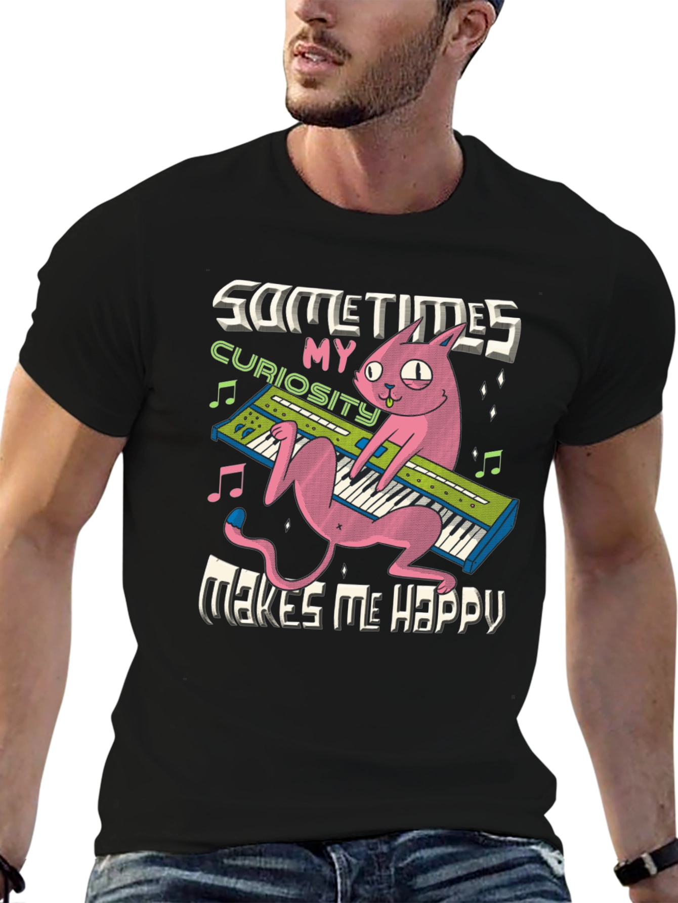 Curious Cat Keyboard T-Shirt
