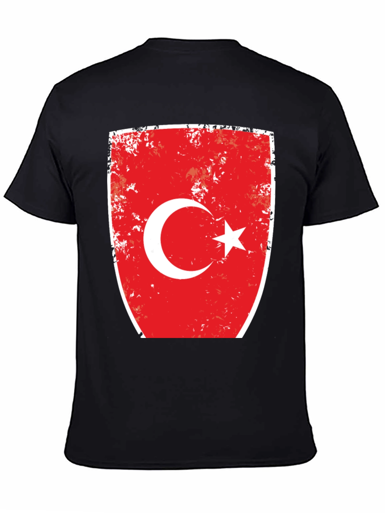 Turkey Flag Distressed Graphic Tee - Black Cotton T-Shirt