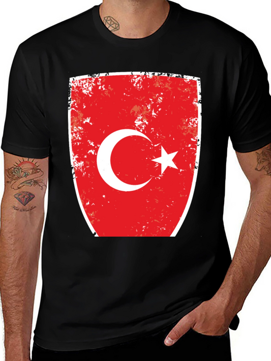 Turkey Flag Distressed Graphic Tee - Black Cotton T-Shirt