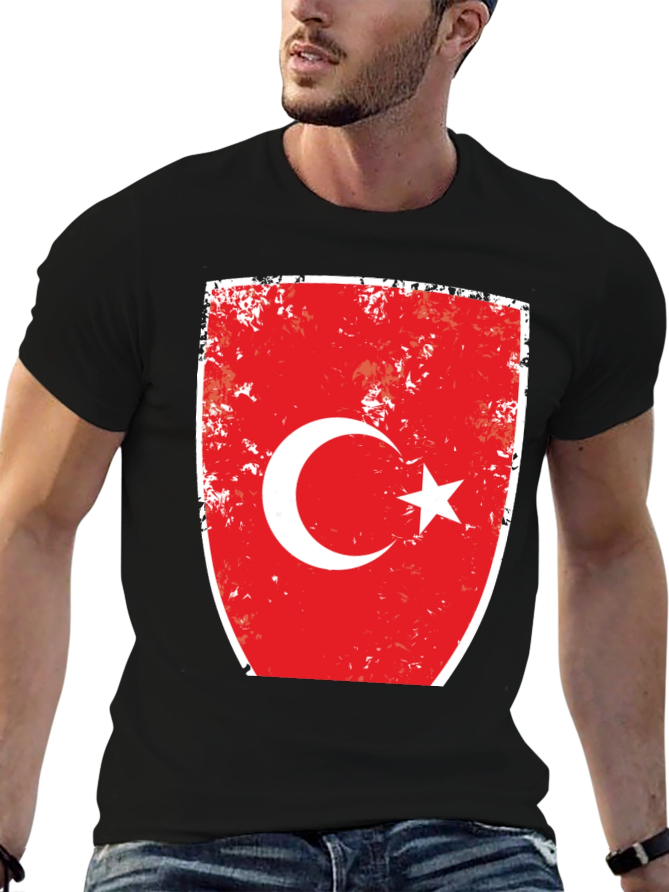 Turkey Flag Distressed Graphic Tee - Black Cotton T-Shirt