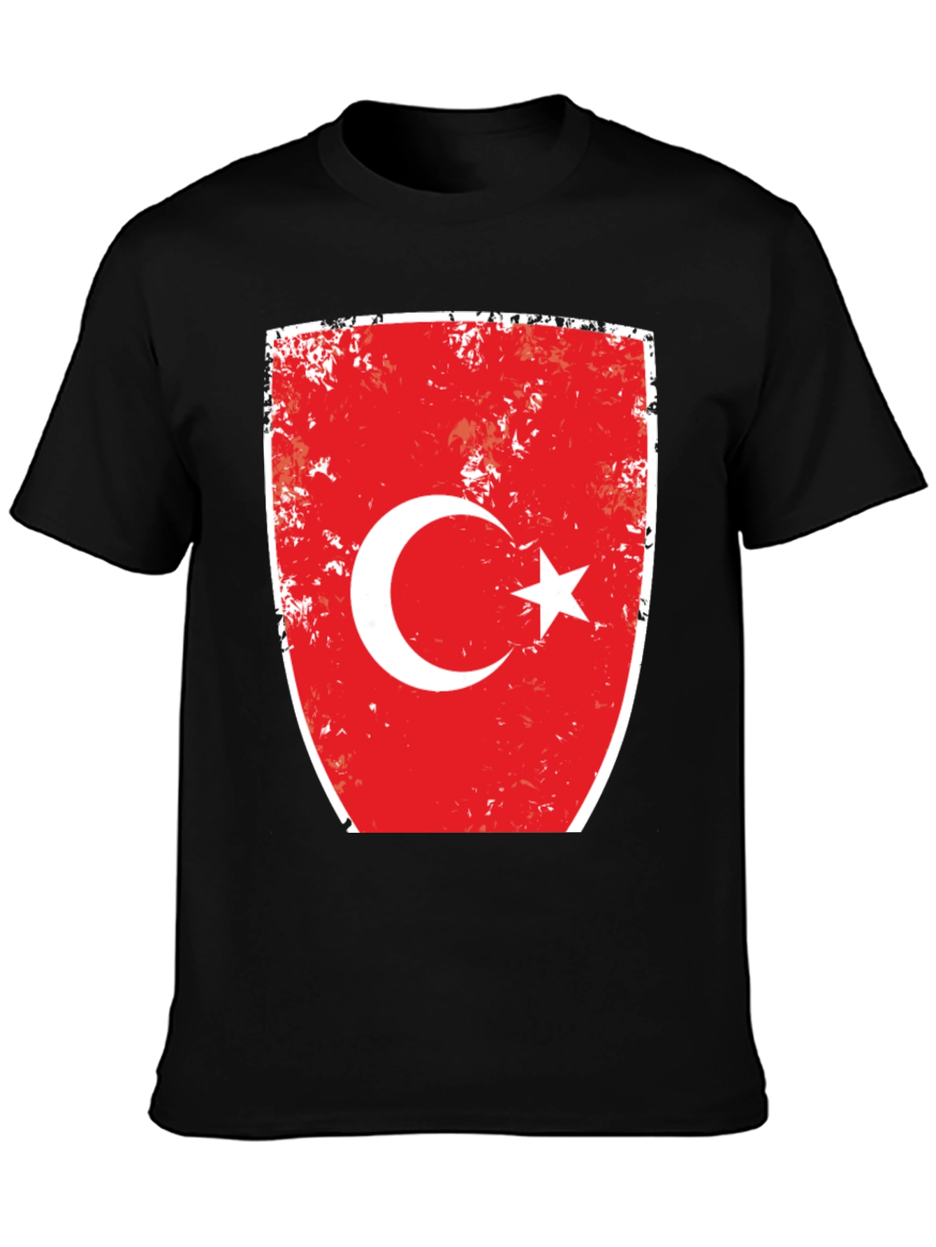 Turkey Flag Distressed Graphic Tee - Black Cotton T-Shirt