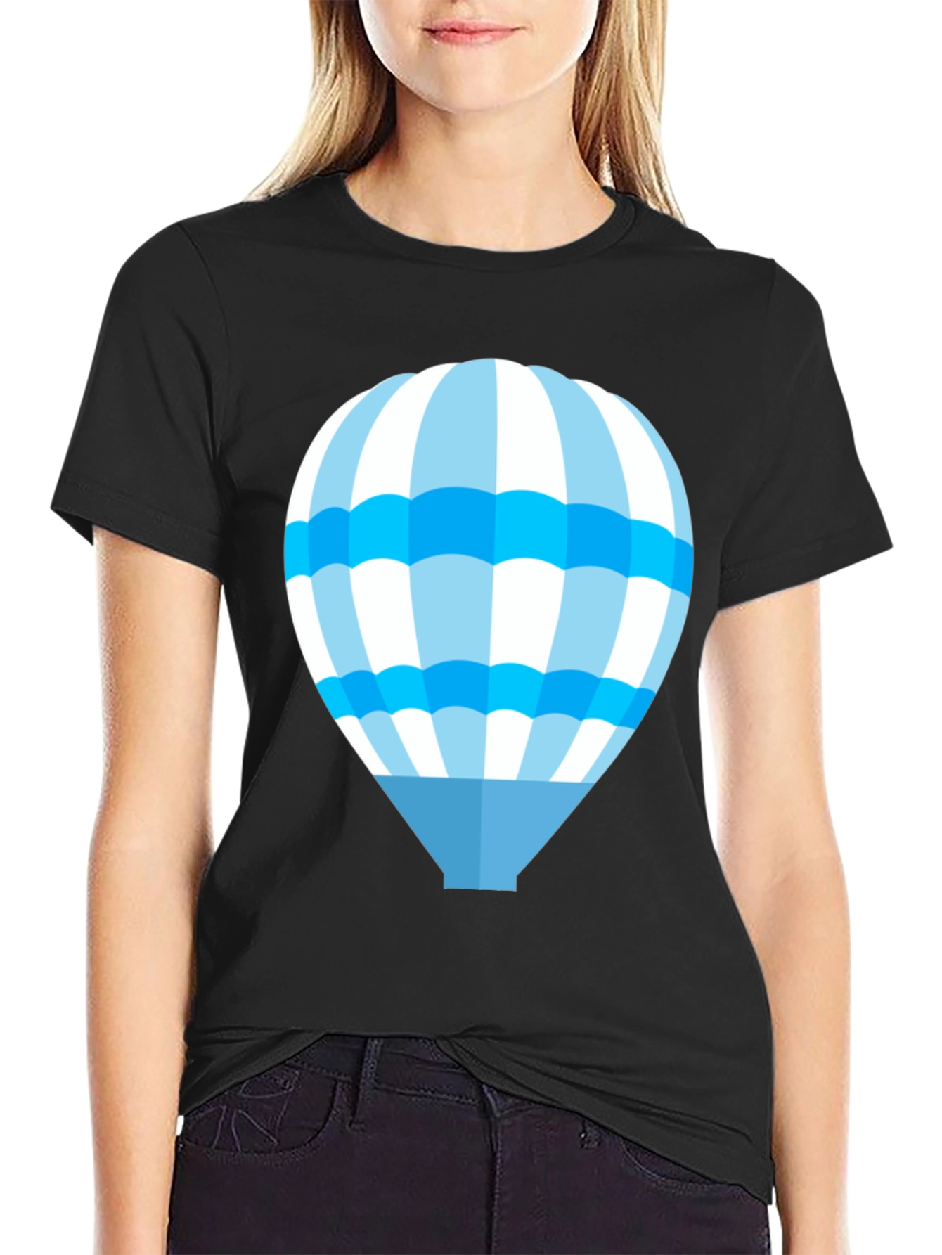Blue Hot Air Balloon Graphic T-Shirt