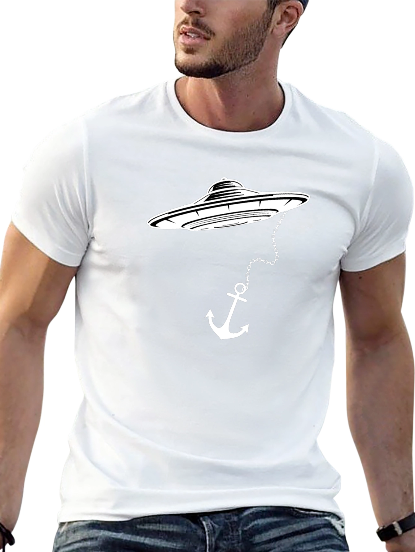 UFO Anchor Graphic Tee - Black Cotton T-Shirt