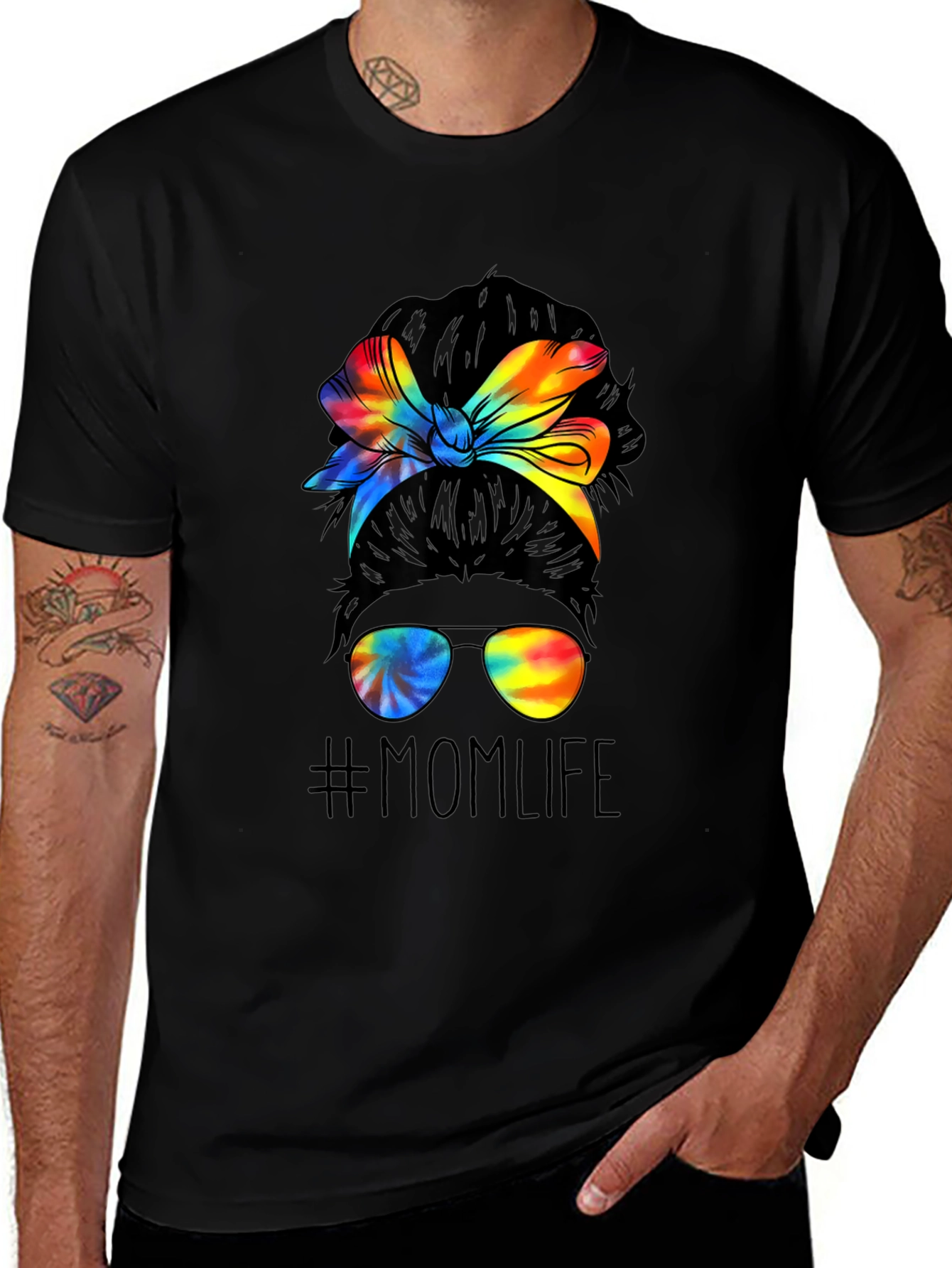Mom Life Tie Dye Messy Bun Graphic Tee