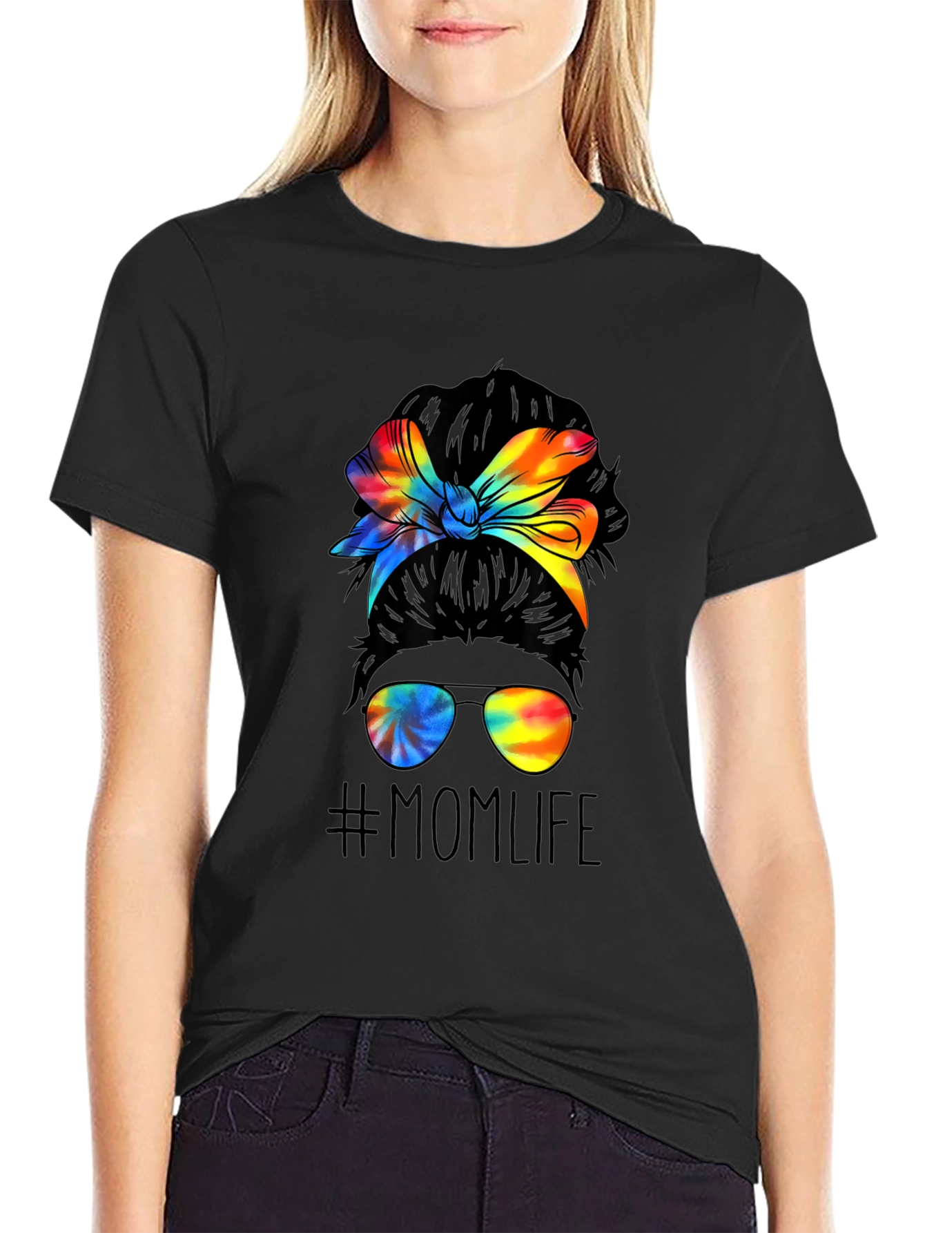 Mom Life Tie Dye Messy Bun Graphic Tee