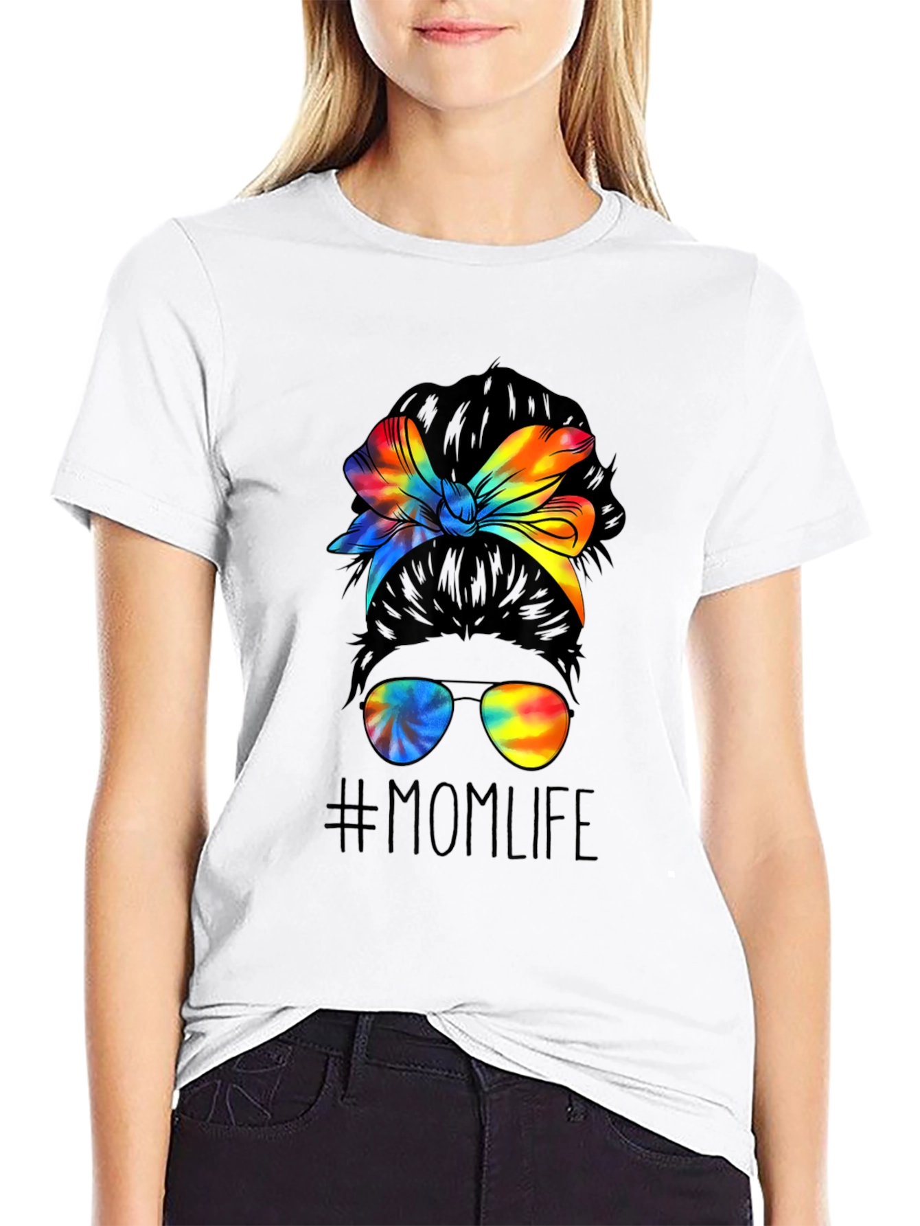 Mom Life Tie Dye Messy Bun Graphic Tee