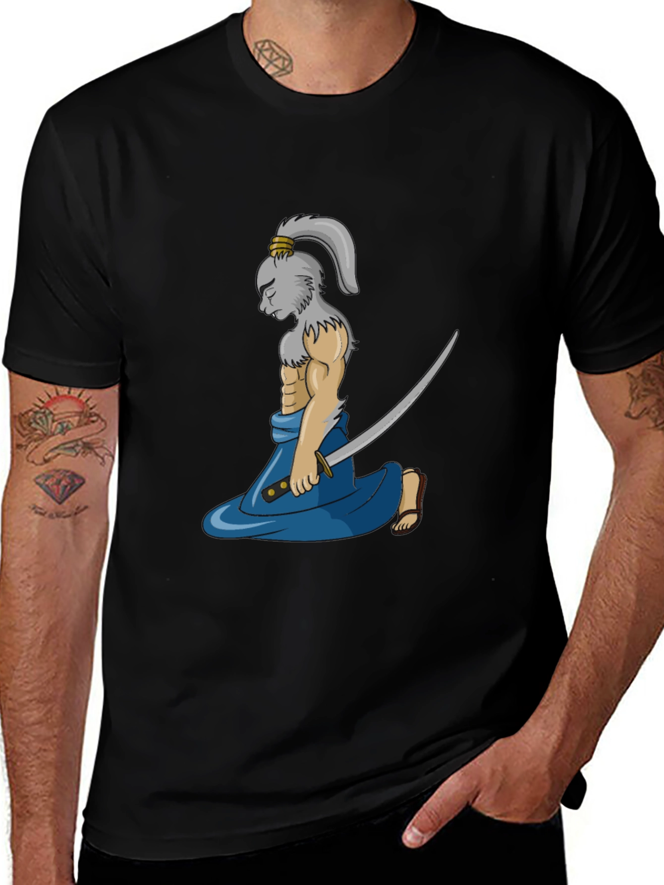Samurai Rabbit Graphic Tee - Black Cotton Blend