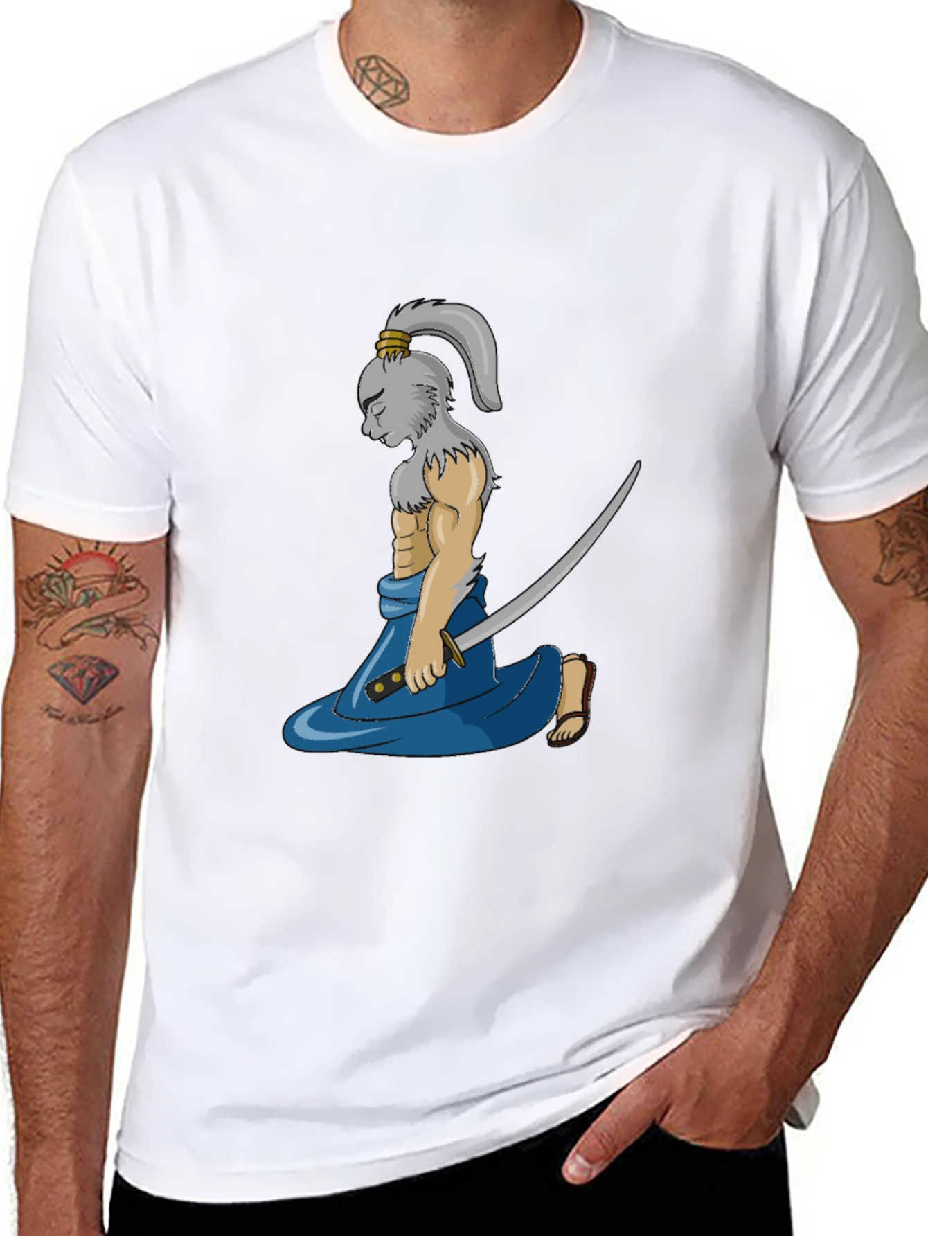 Samurai Rabbit Graphic Tee - Black Cotton Blend