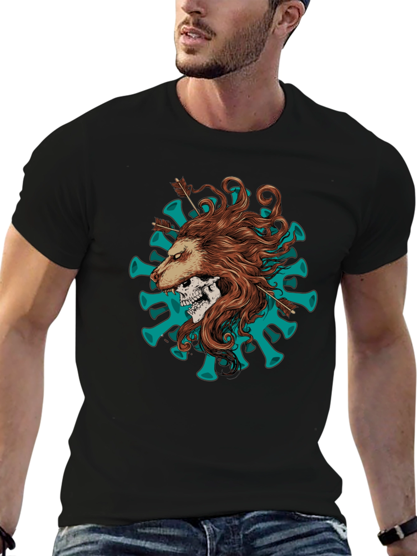 Lion Skull Arrow Black T-Shirt