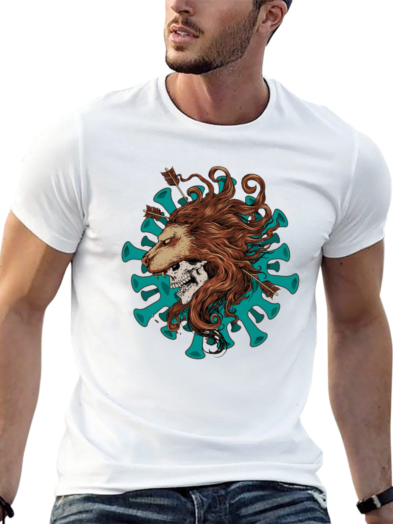 Lion Skull Arrow Black T-Shirt