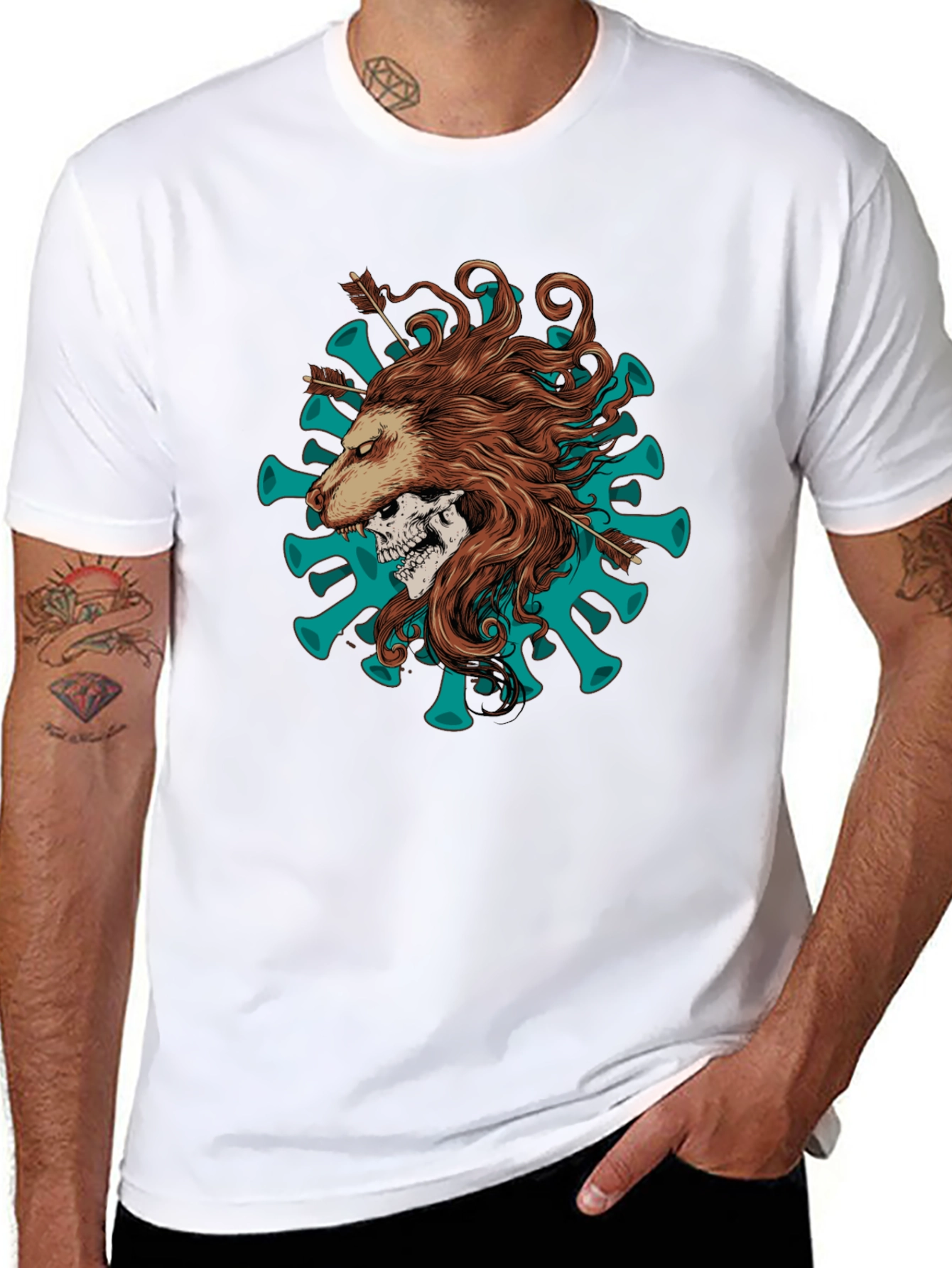 Lion Skull Arrow Black T-Shirt