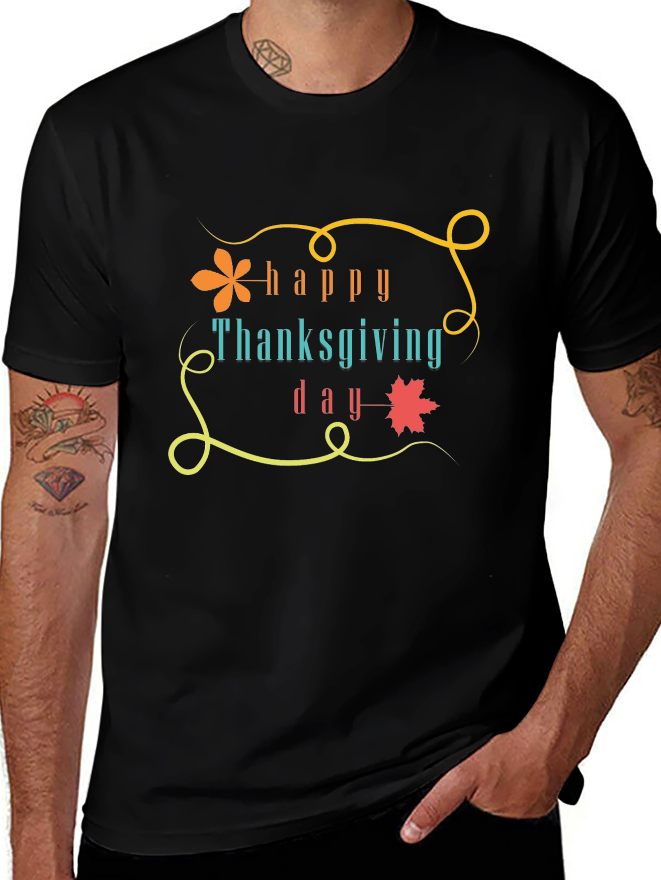 Happy Thanksgiving Day Graphic Tee - Black