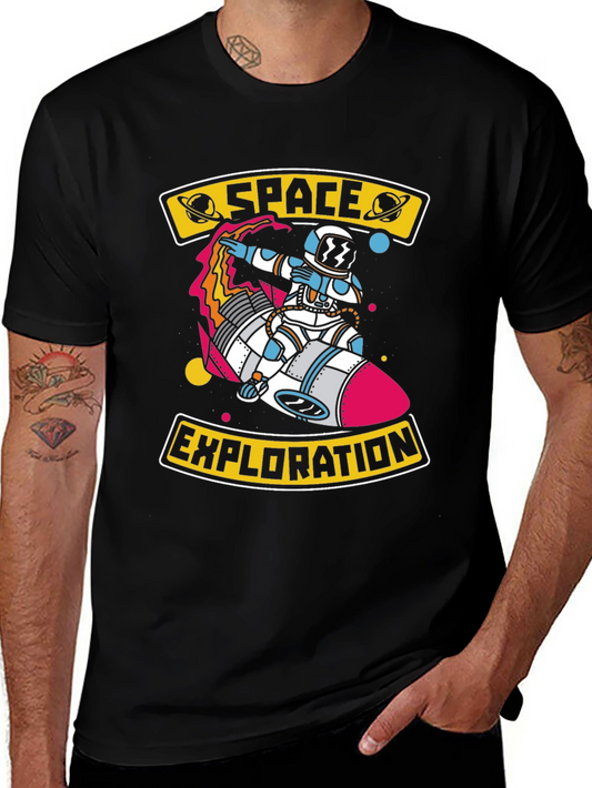 Space Exploration Graphic T-Shirt - Astronaut on Rocket