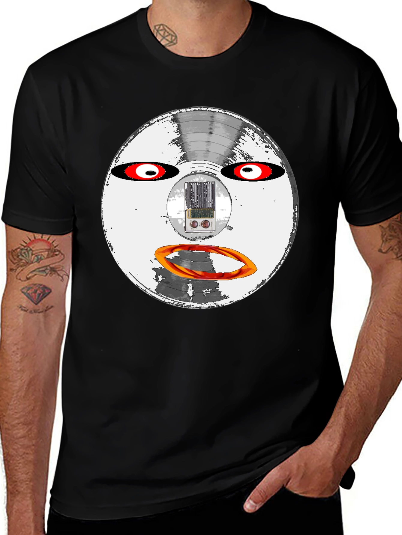 Retro Robot Face Black T-Shirt