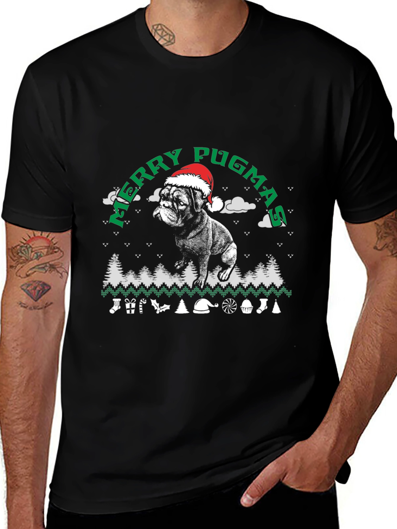 Merry Pugmas T-Shirt: Ugly Christmas Sweater Dog Lover Tee